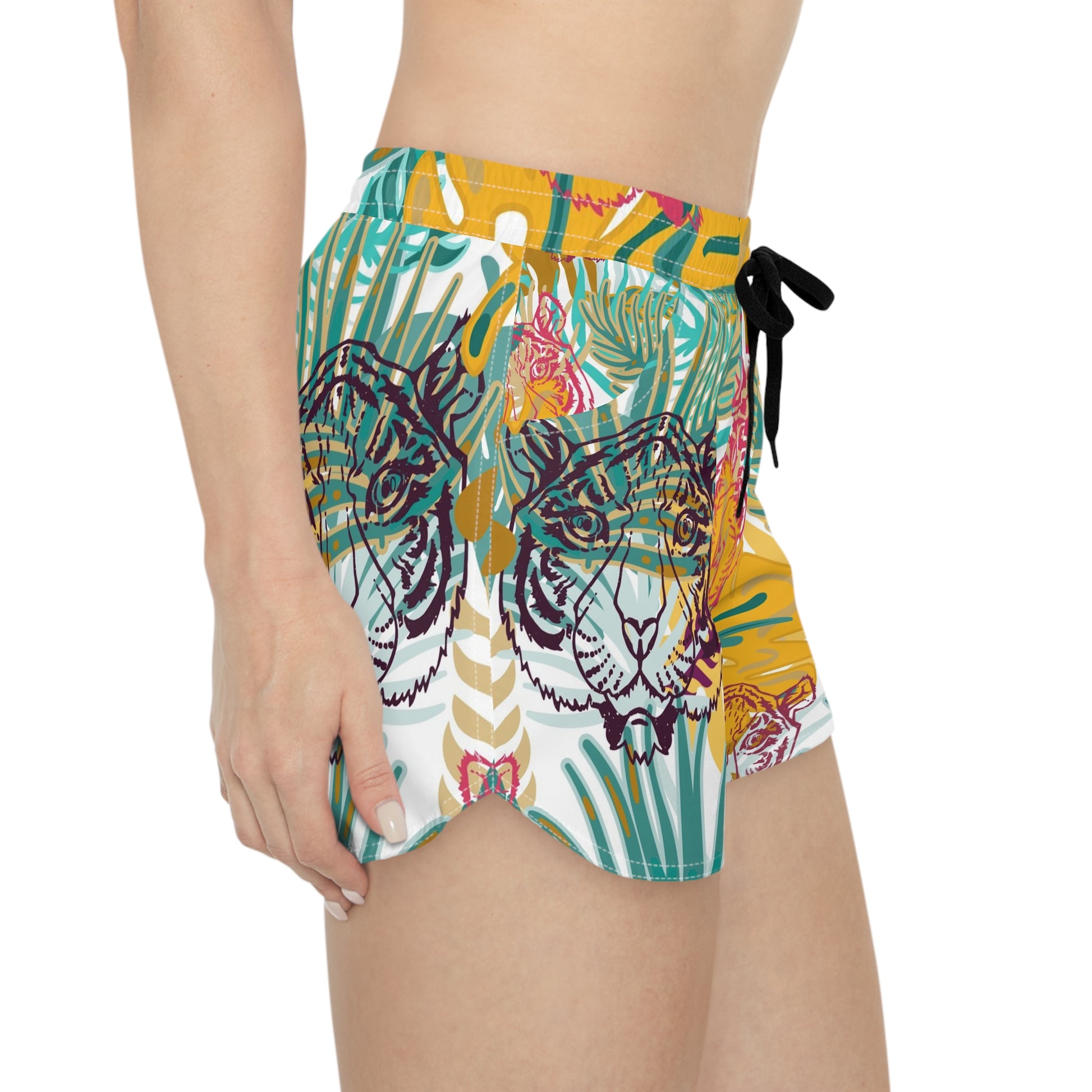Tropical Jungle Tigers Green and Brown Women's Casual Shorts (AOP), Artsulli - Art is Long, Life is Short, All Over Prints, , , , , , , 