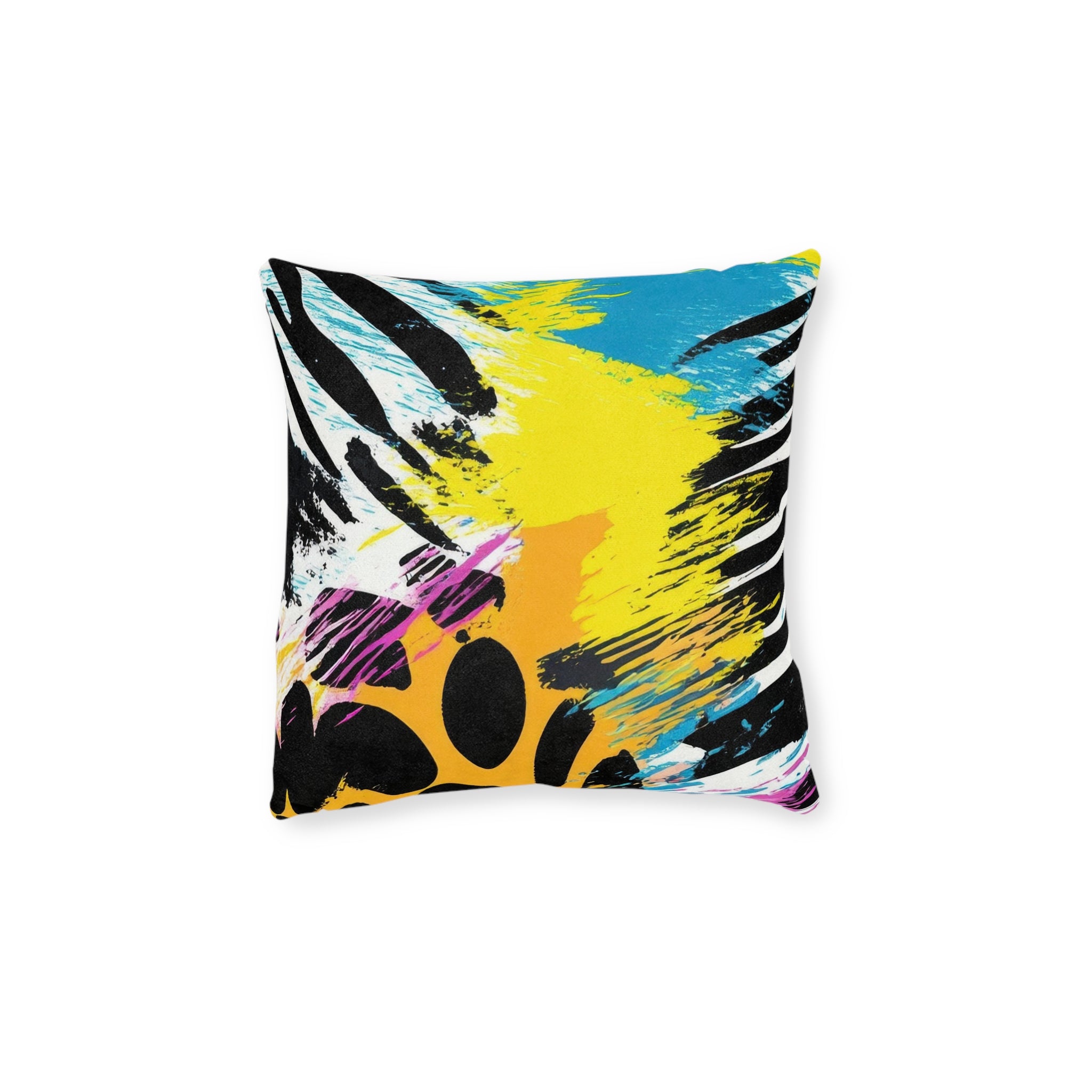 Zebra Stripes x Leopard Print x Paint Splatter Multi-Color Square Pillow, Artsulli - Art is Long, Life is Short, Home Decor, Size, 12" × 12", , , , , 17907438030474