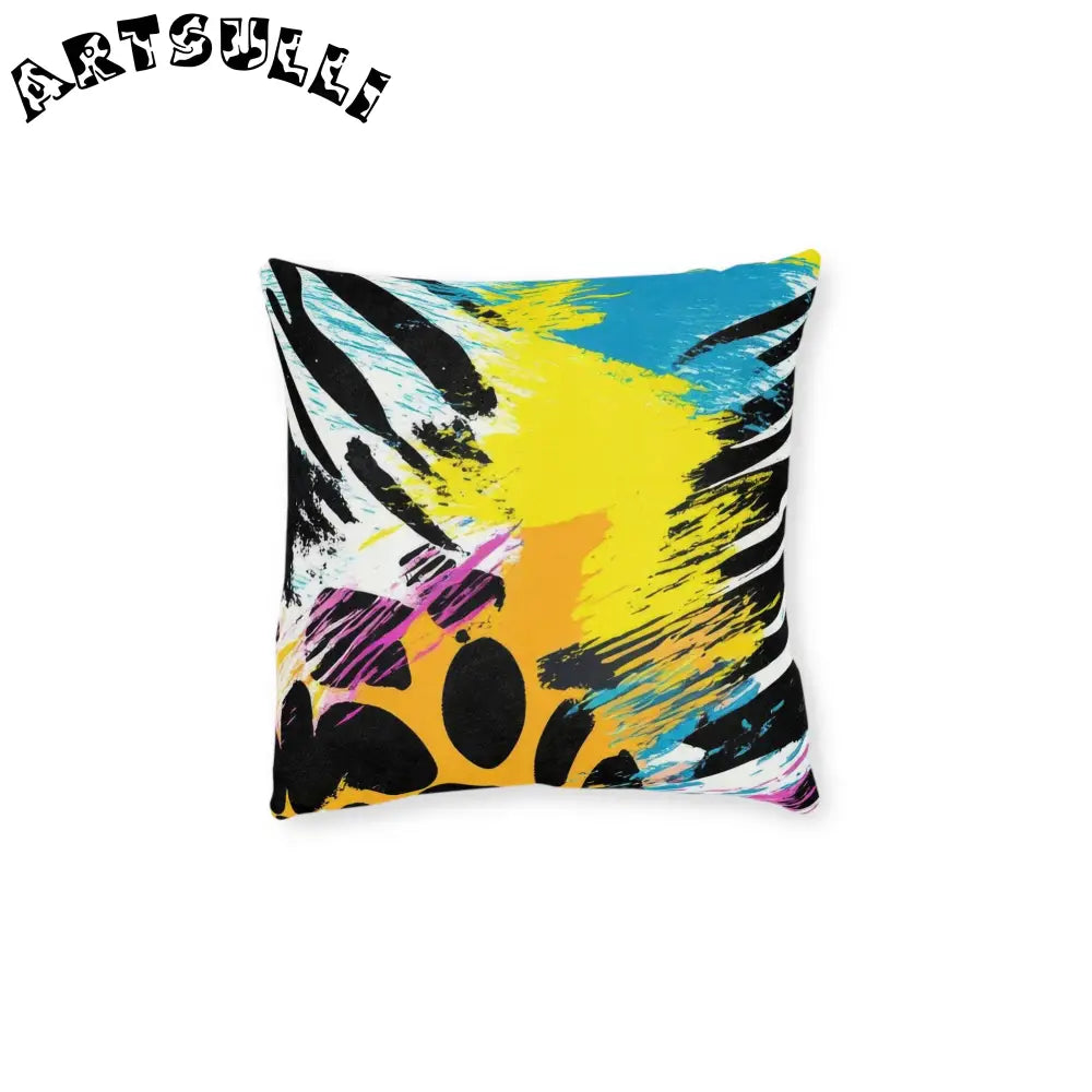 Zebra Stripes x Leopard Print x Paint Splatter Multi-Color Square Pillow, Artsulli - Art is Long, Life is Short, Home Decor, Size, 12" × 12", , , , , 17907438030474
