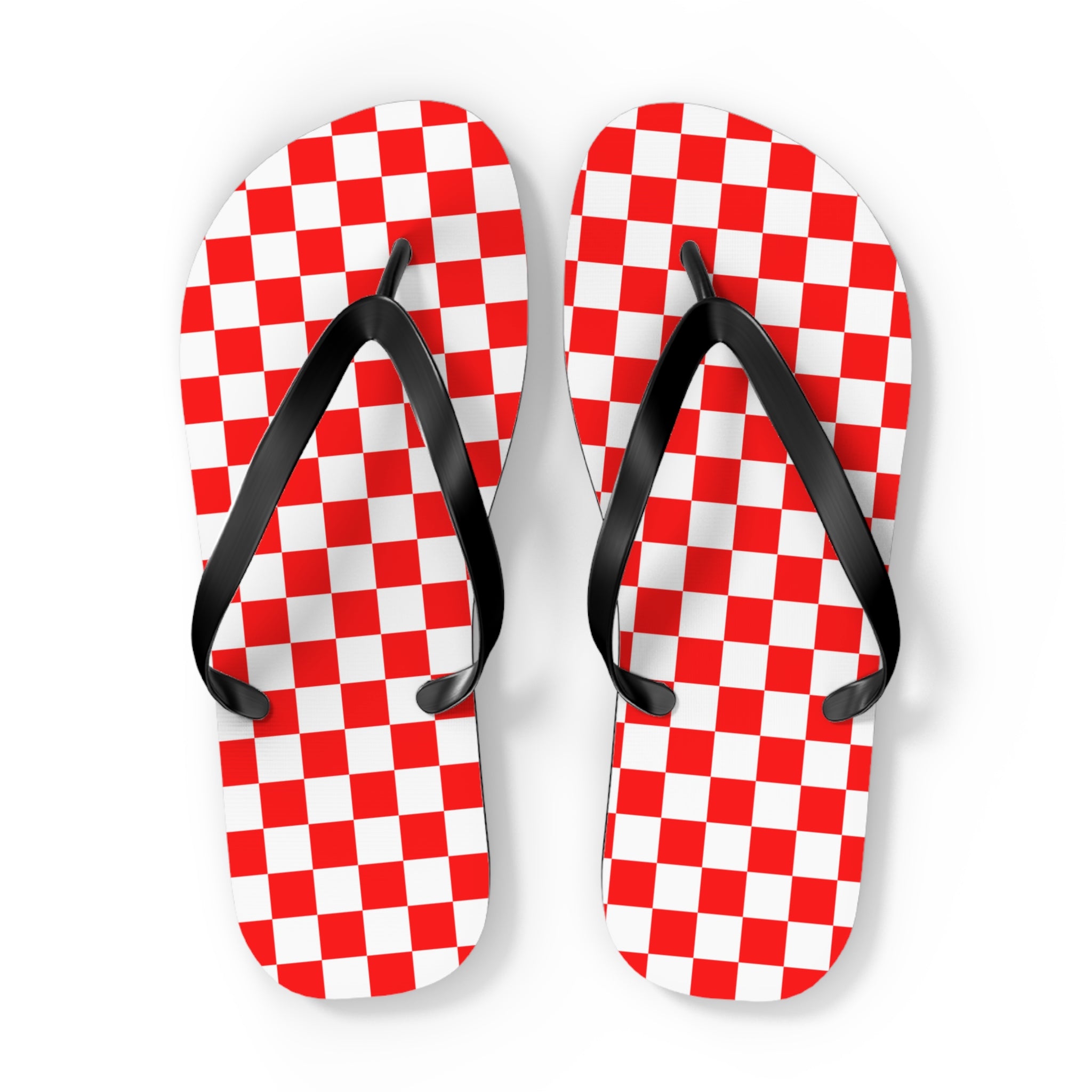 Checkerboard II Red and White Flip Flops, Artsulli - Art is Long, Life is Short, Shoes, Size, XL, Color, Black sole, , , 81585273696747855143