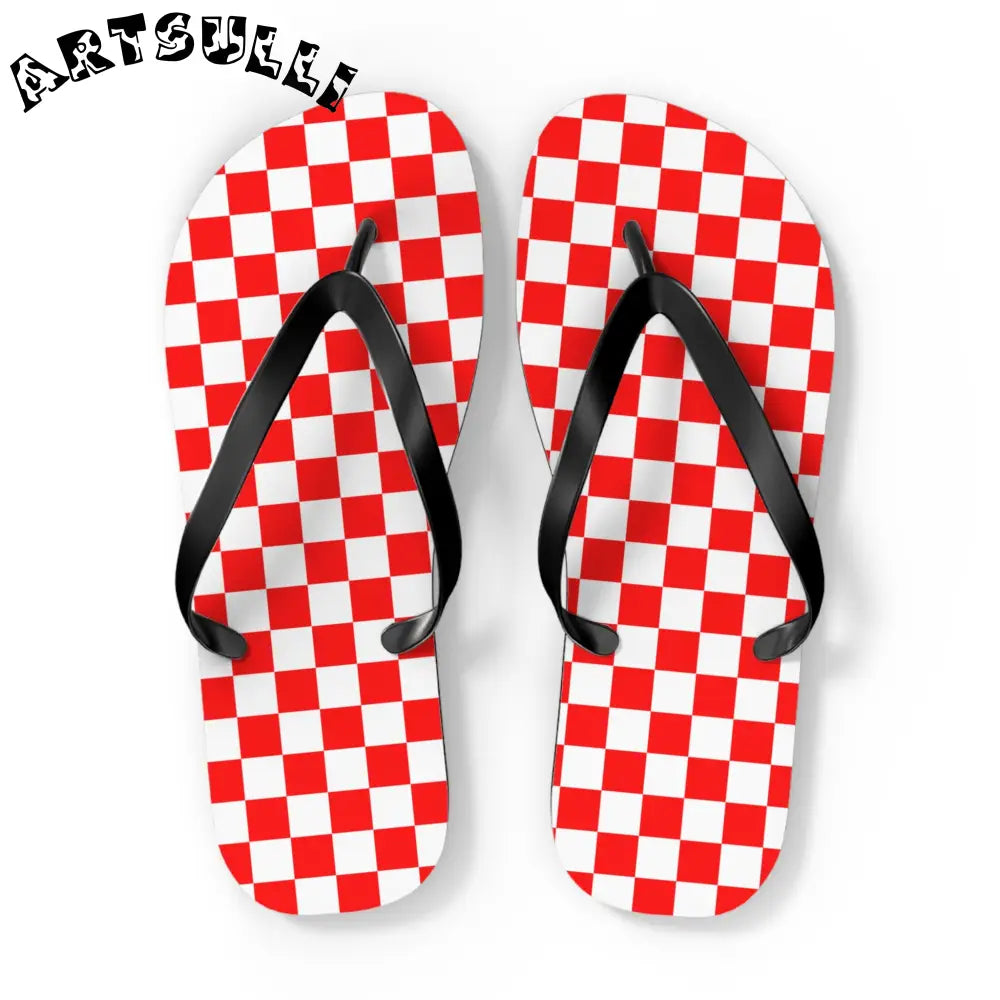 JAKKOUTTHEBXX Checkerboard II Red and White Flip Flops JAKKOUTTHEBXX