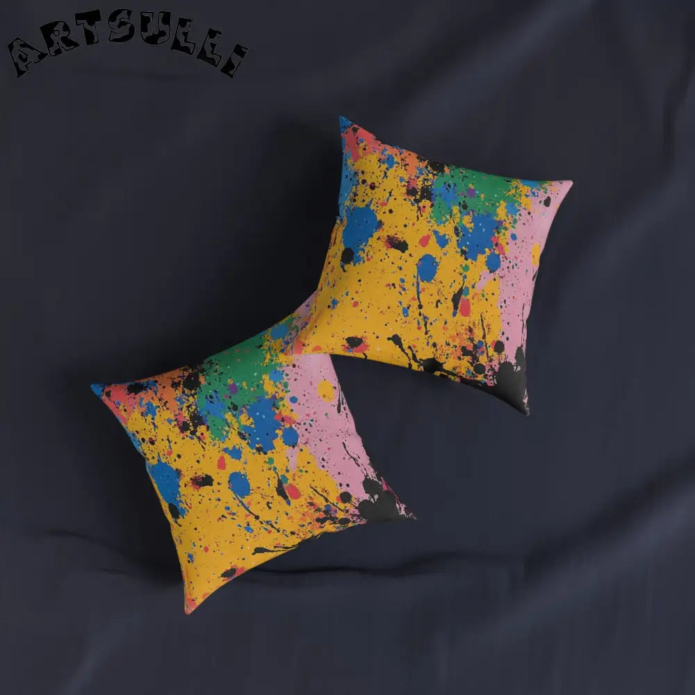 JAKKOUTTHEBXX The Colors Of Paint Splatter Square Pillow