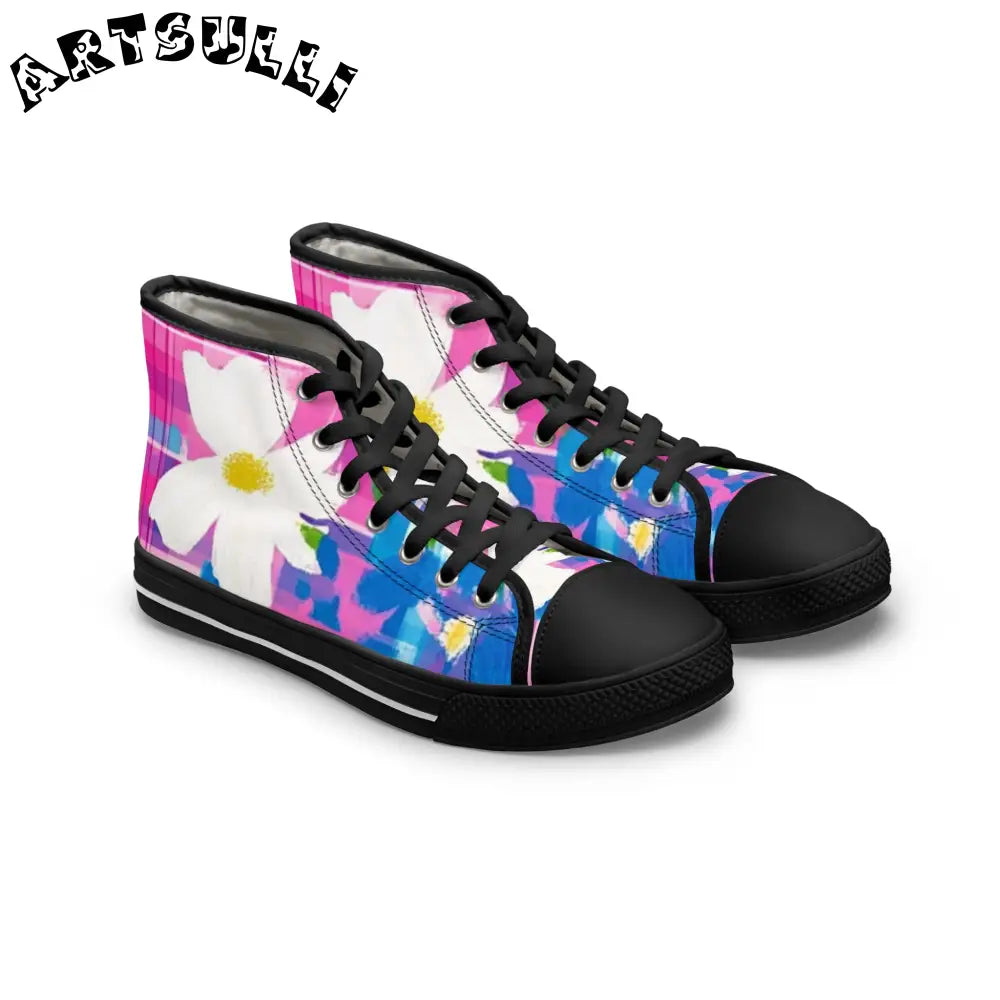 JAKKOUTTHEBXX Plaid Garden Pink and Purple Women’s High Top Sneakers