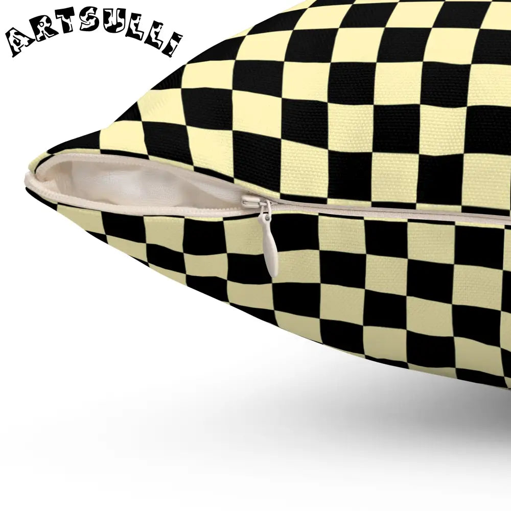 JAKKOUTTHEBXX Checkerboard II Black and Yellow Spun Polyester Square