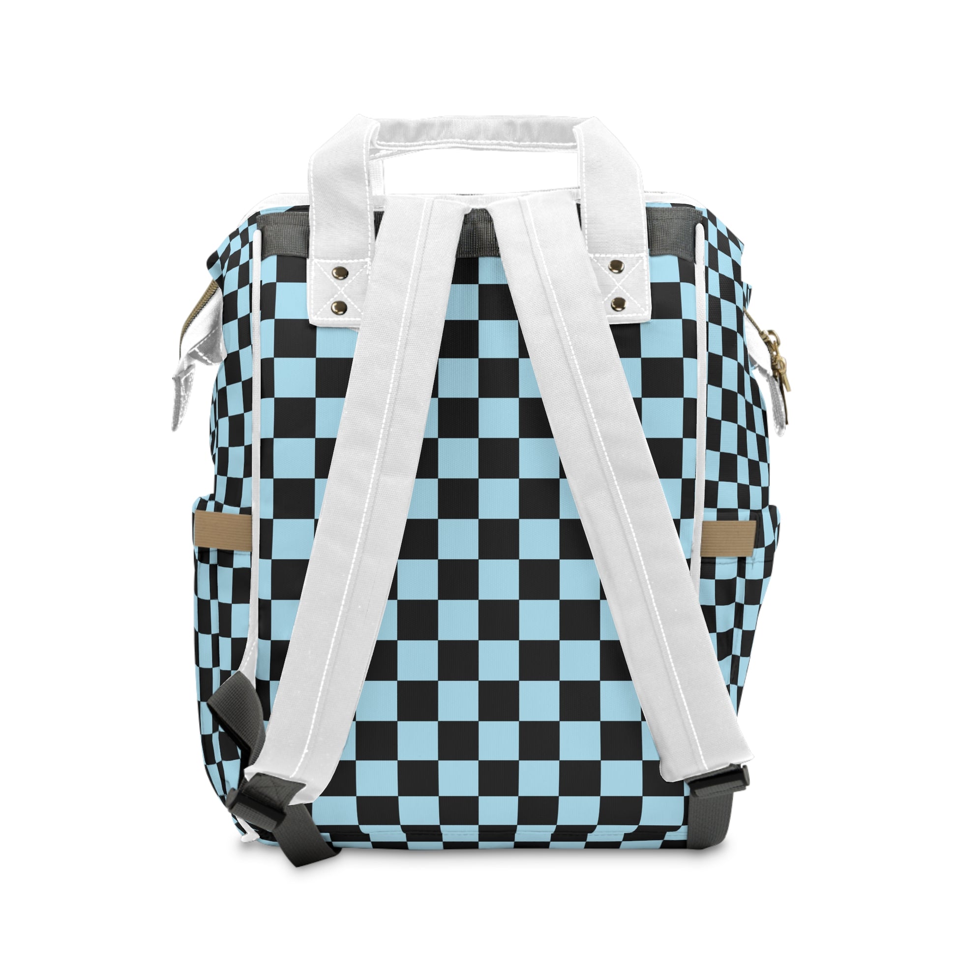 Checkerboard Black and Blue Multifunctional Diaper Backpack, Artsulli - Art is Long, Life is Short, Bags, , , , , , , 