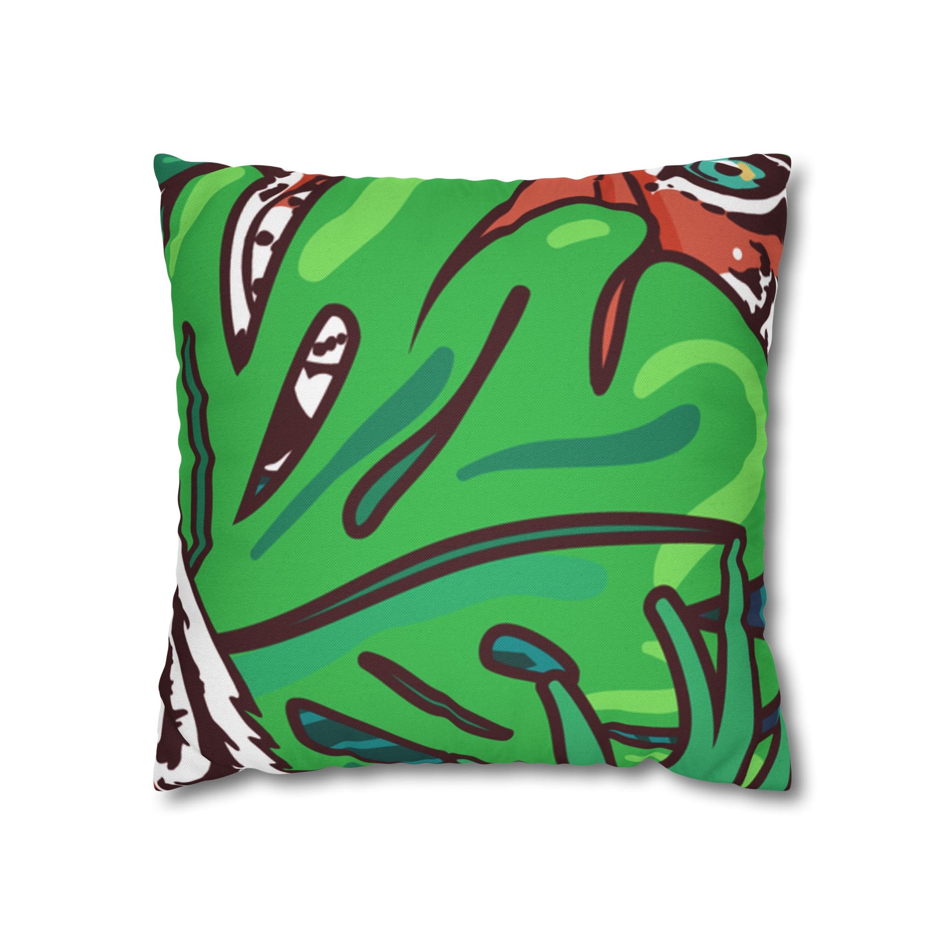 Tropical Jungle Tigers Blue and Green Spun Polyester Square Pillowcase, Artsulli - Art is Long, Life is Short, Home Decor, Size, 16" × 16", , , , , 14336285574228