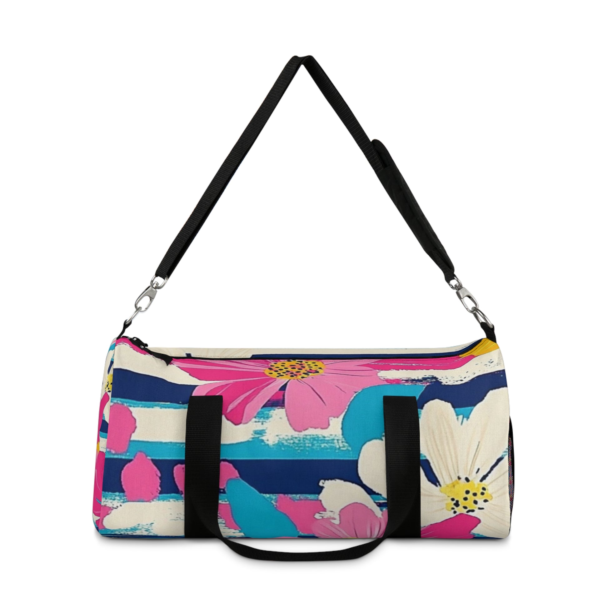 Dayglo Floral Stripes Multi-Color Duffel Bag, Artsulli - Art is Long, Life is Short, Bags, , , , , , , 
