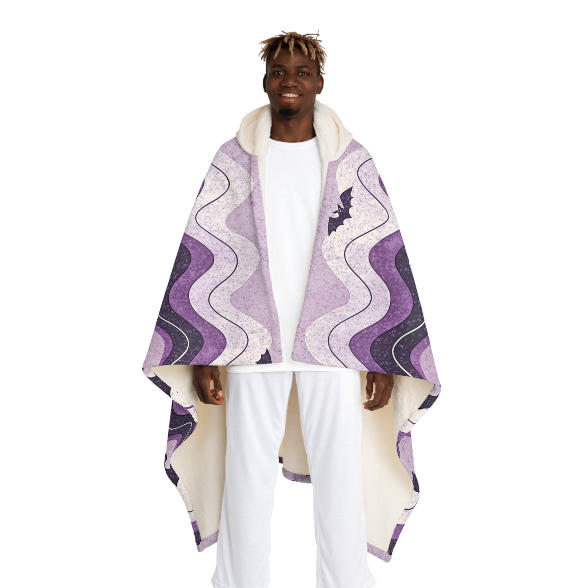 Bat Wave Hooded Sherpa Fleece Blanket, Artsulli - Art is Long, Life is Short, All Over Prints, Size, One size, Color, Cream, , , 28752095883978