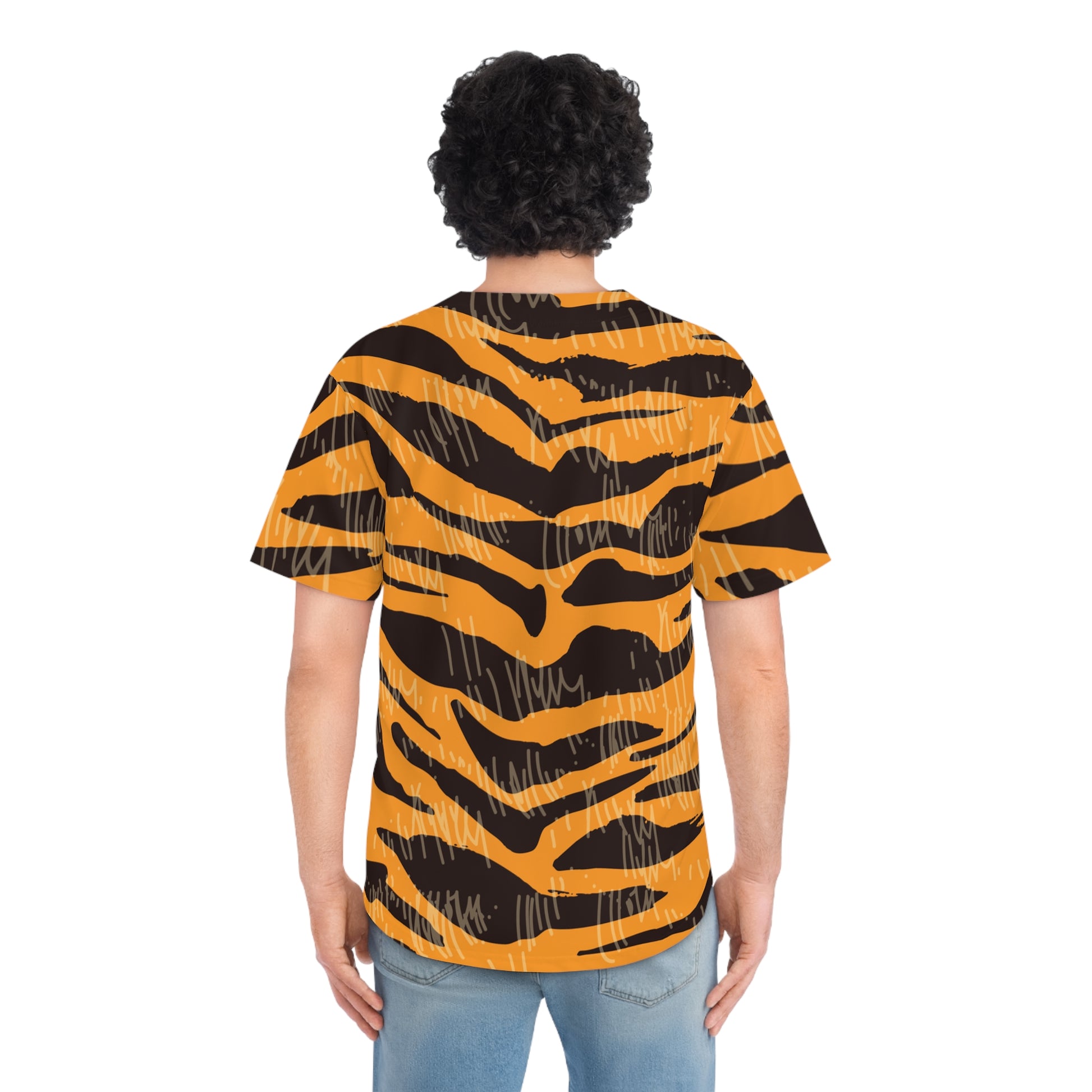 Tiger Scratches Orange & Black Men's Baseball Jersey (AOP), Artsulli - Art is Long, Life is Short, All Over Prints, , , , , , , 