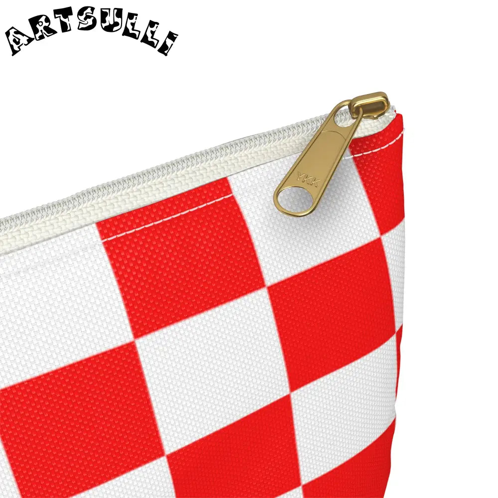 JAKKOUTTHEBXX Checkerboard Red and White Accessory Pouch