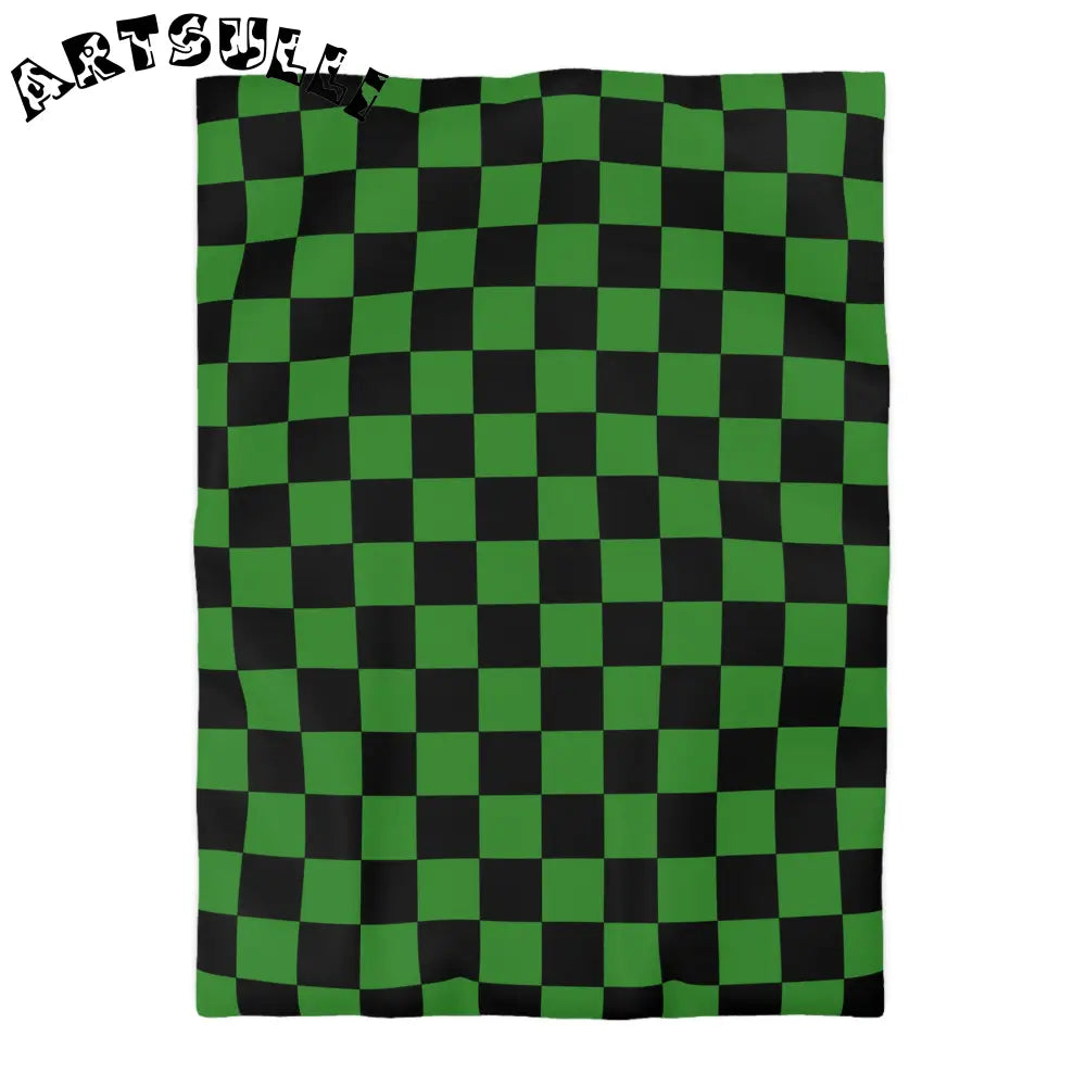JAKKOUTTHEBXX Checkerboard Green and Black Microfiber Duvet Cover