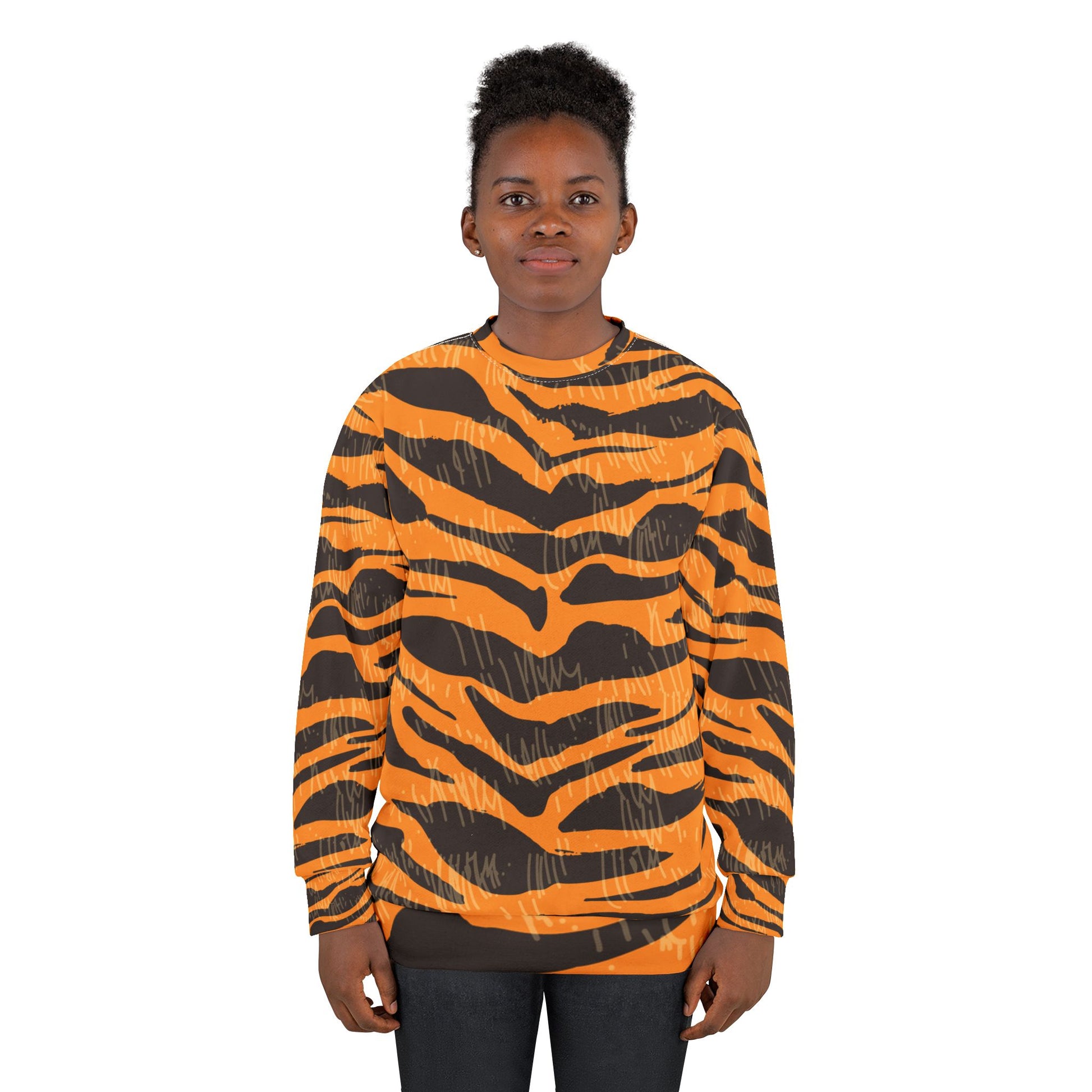 Tiger Scratches Orange & Black Unisex Sweatshirt (AOP), Artsulli - Art is Long, Life is Short, All Over Prints, , , , , , , 