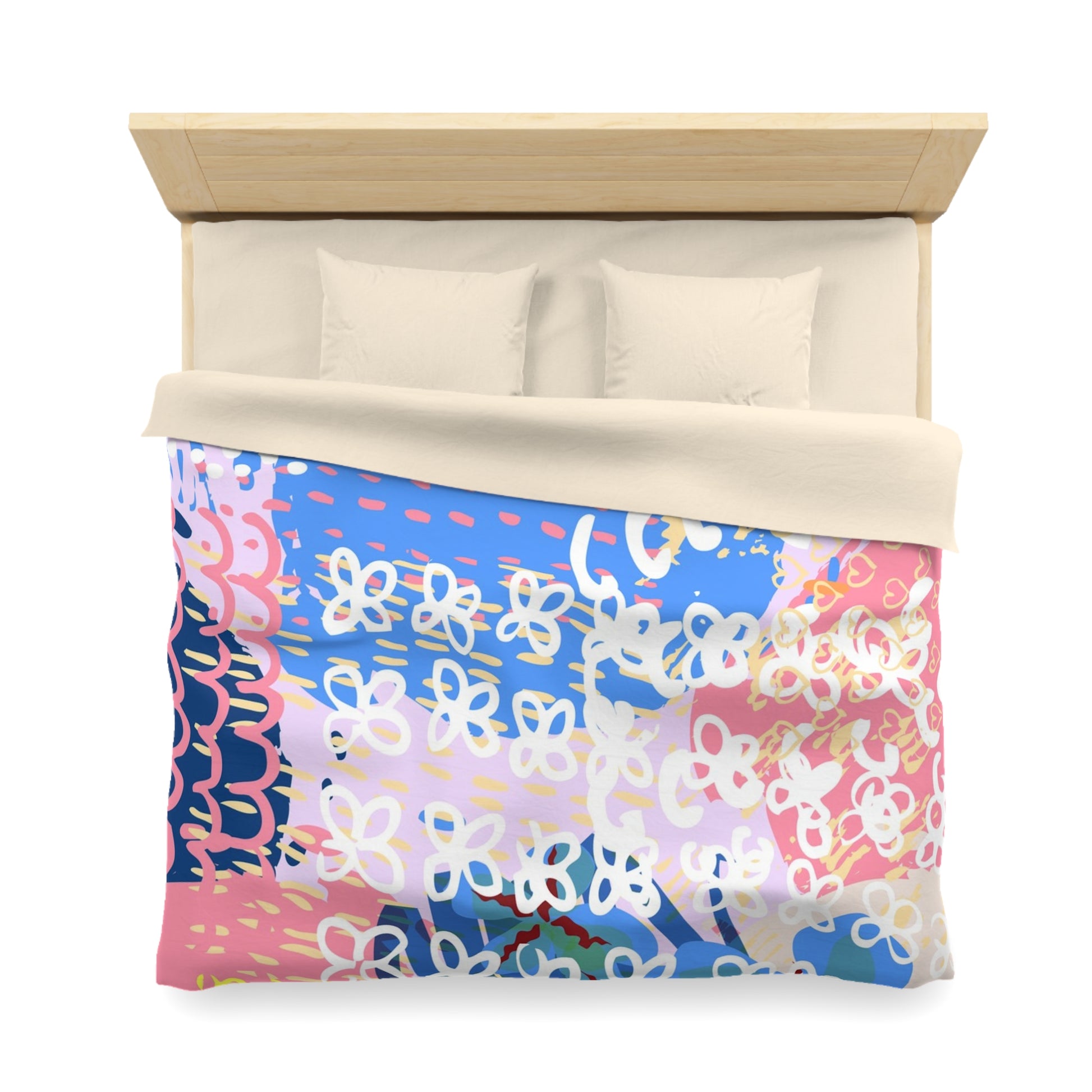 Flowers x Doodles x Hearts Multi-Color Microfiber Duvet Cover, Artsulli - Art is Long, Life is Short, Home Decor, , , , , , , 