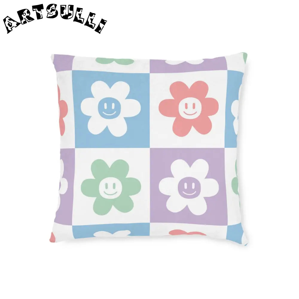 JAKKOUTTHEBXX Smiling Flower Checkerboard Art Printed Pillow 2025