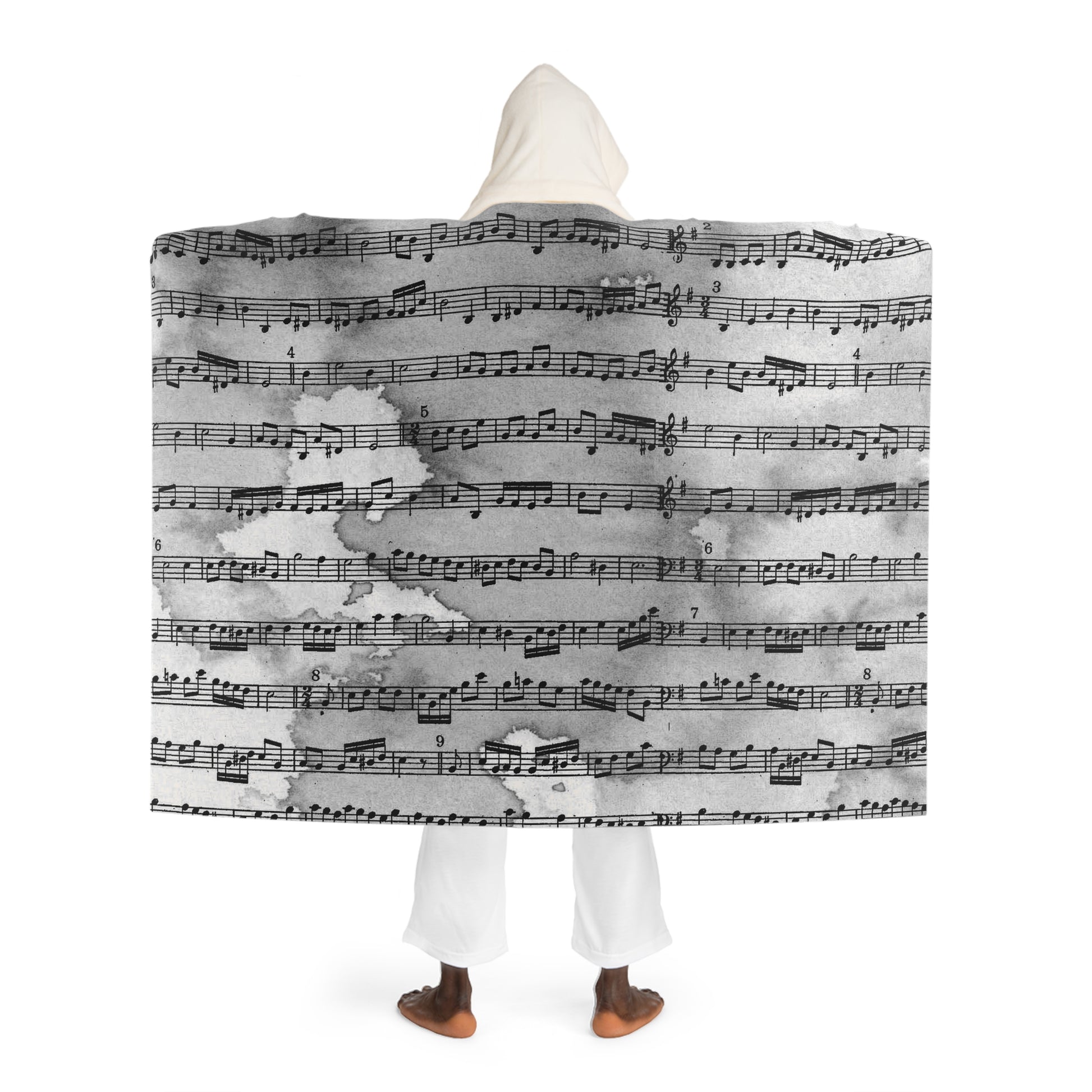 Drip Spill Type Beat Sheet Music II Black Hooded Sherpa Fleece Blanket, Artsulli - Art is Long, Life is Short, All Over Prints, , , , , , , 