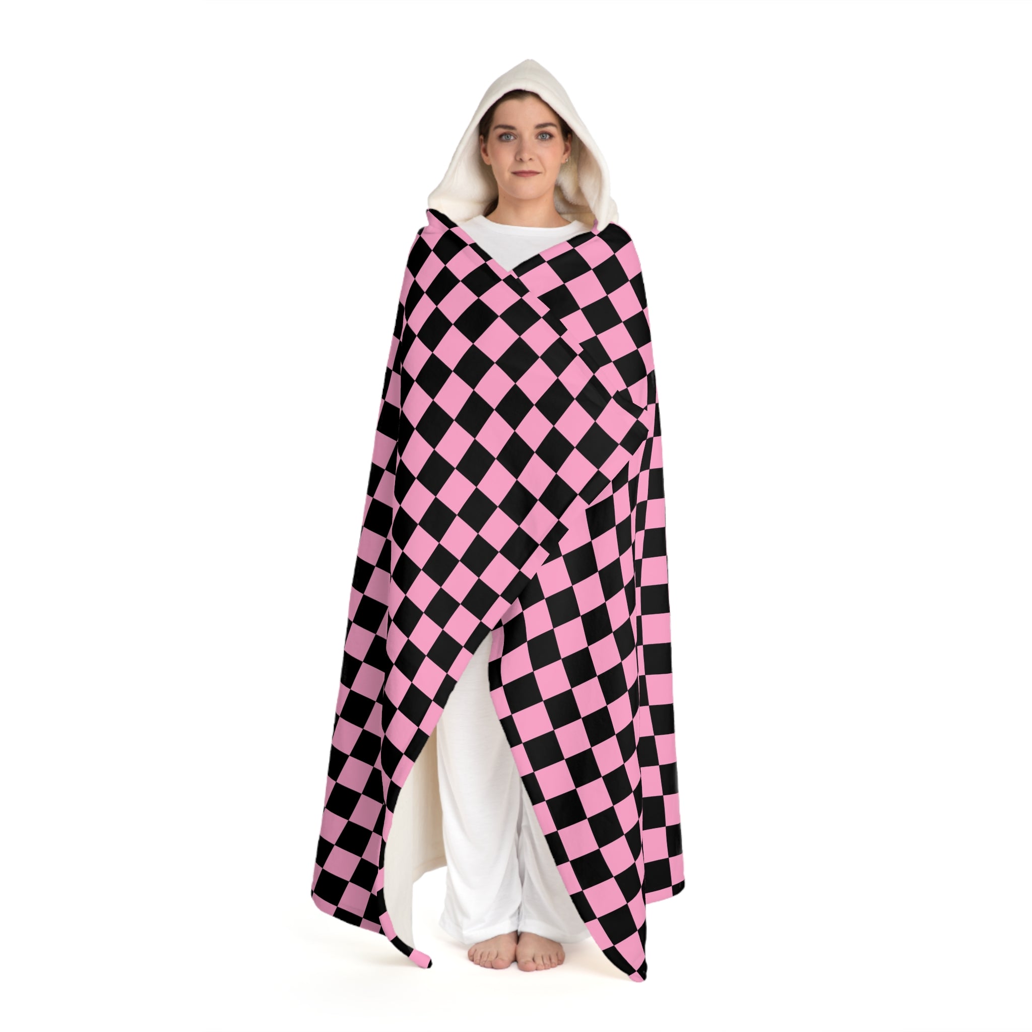 Checkerboard II Black and Pink Hooded Sherpa Fleece Blanket, Artsulli - Art is Long, Life is Short, All Over Prints, , , , , , , 