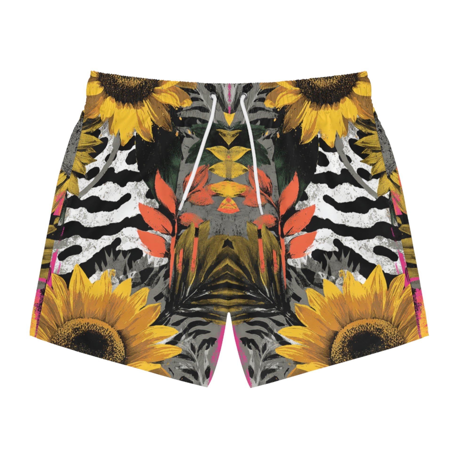 Zebra Stripes x Sunflowers Multi-Color Swim Trunks (AOP), Artsulli - Art is Long, Life is Short, All Over Prints, Size, XS, Color, Seam thread color automatically matched to design, , , 30133422276183515867