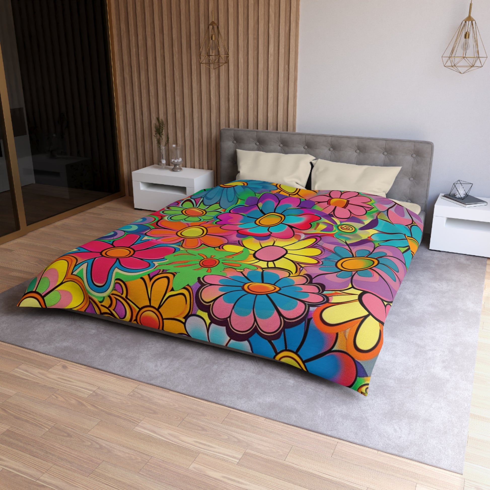 Chromatic Daisy Dream Microfiber Duvet Cover, Artsulli - Art is Long, Life is Short, Home Decor, , , , , , , 