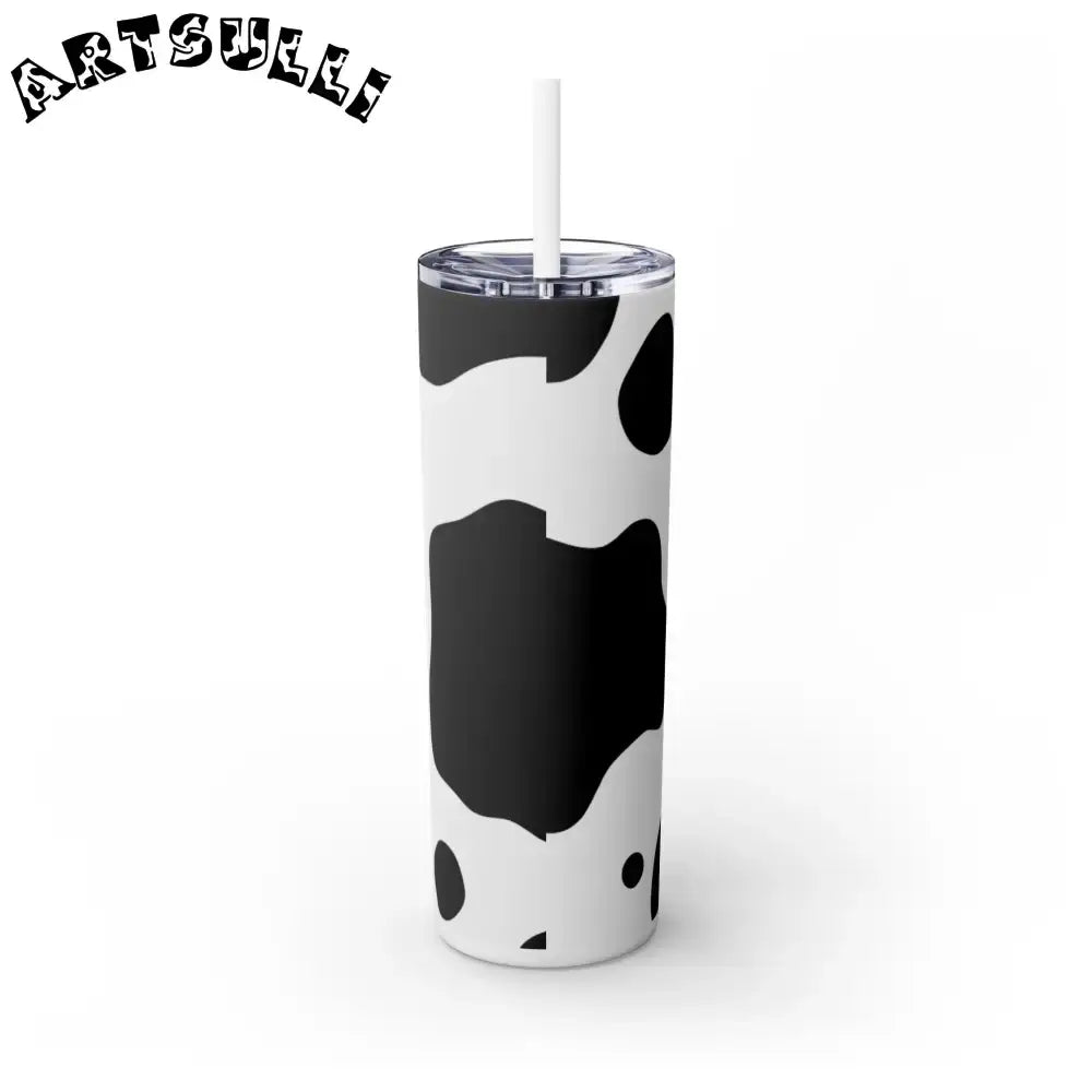 JAKKOUTTHEBXX White cow print skinny tumbler with clear lid