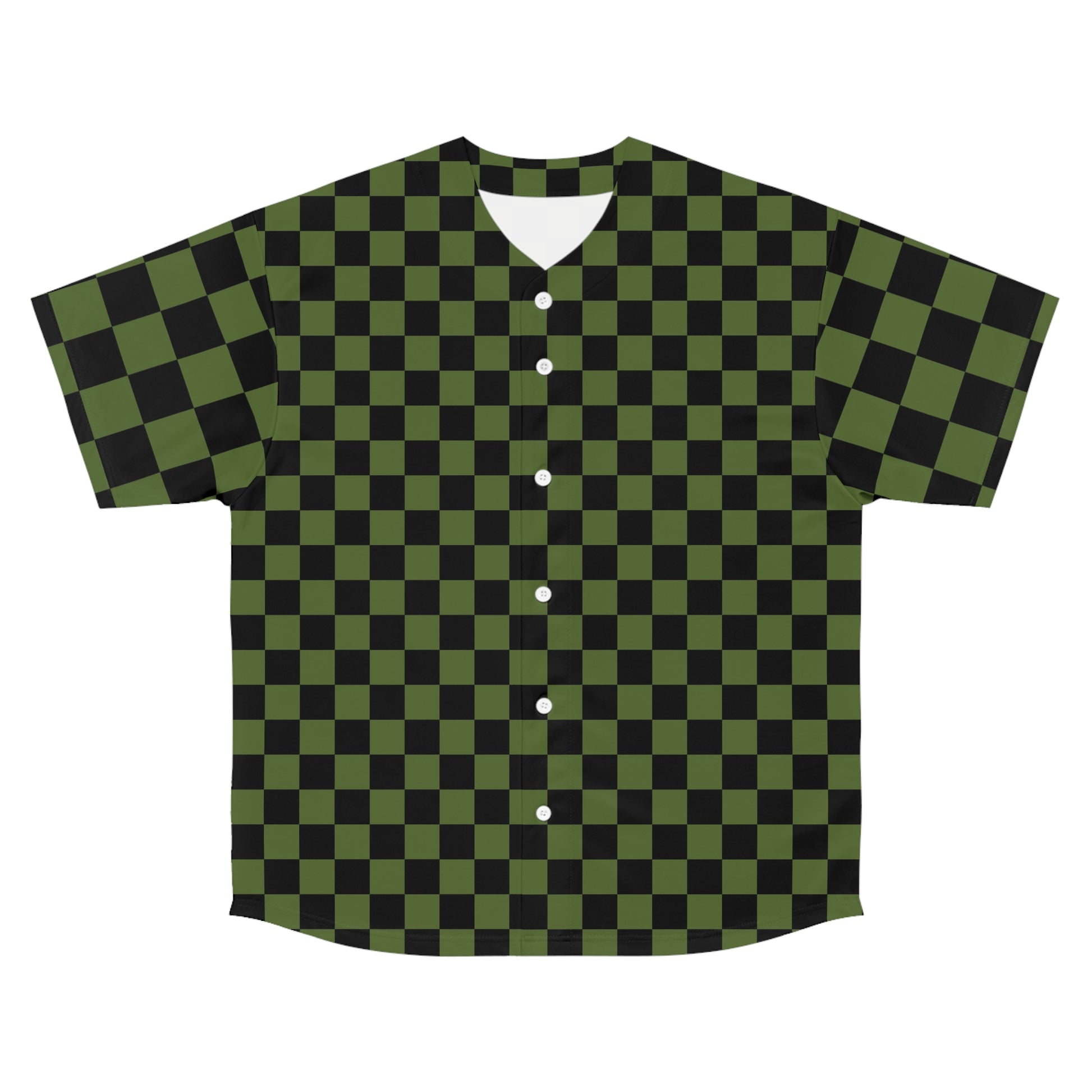 Checkerboard Olive Green and Black Men's Baseball Jersey (AOP), Artsulli - Art is Long, Life is Short, All Over Prints, Size, S, Color, Seam thread color automatically matched to design, , , 24062077512403220842