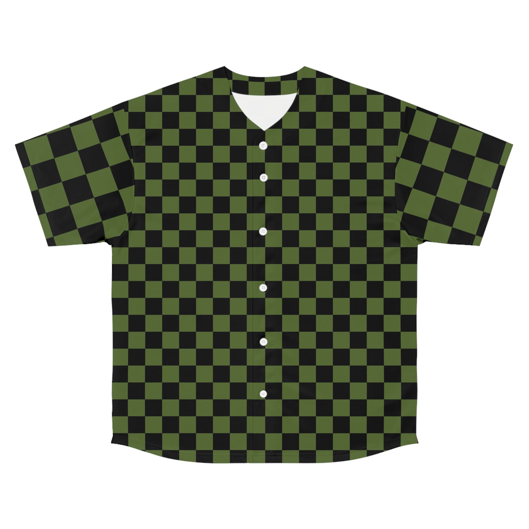 Checkerboard Olive Green and Black Men's Baseball Jersey (AOP), Artsulli - Art is Long, Life is Short, All Over Prints, Size, S, Color, Seam thread color automatically matched to design, , , 24062077512403220842