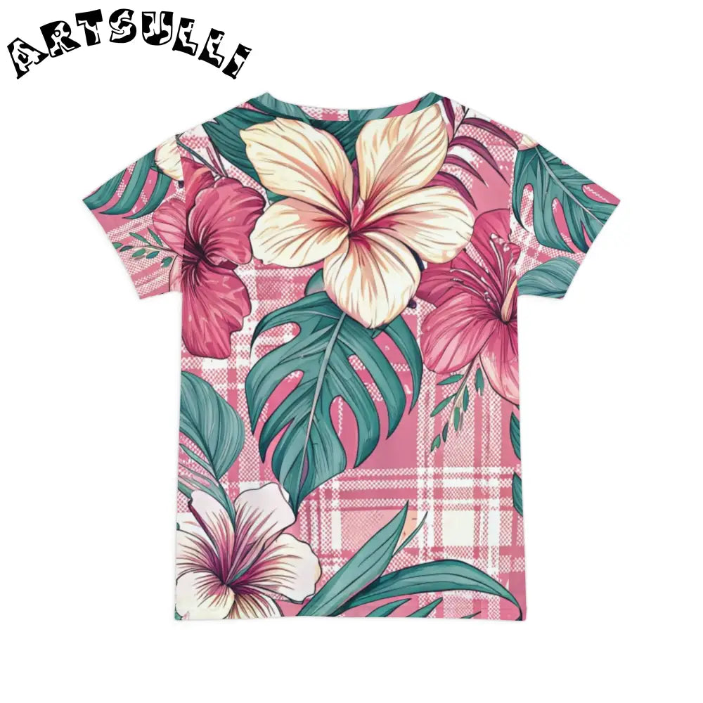 JAKKOUTTHEBXX Plaid x Floral Burgundy and GreenWomen’s Short Sleeve