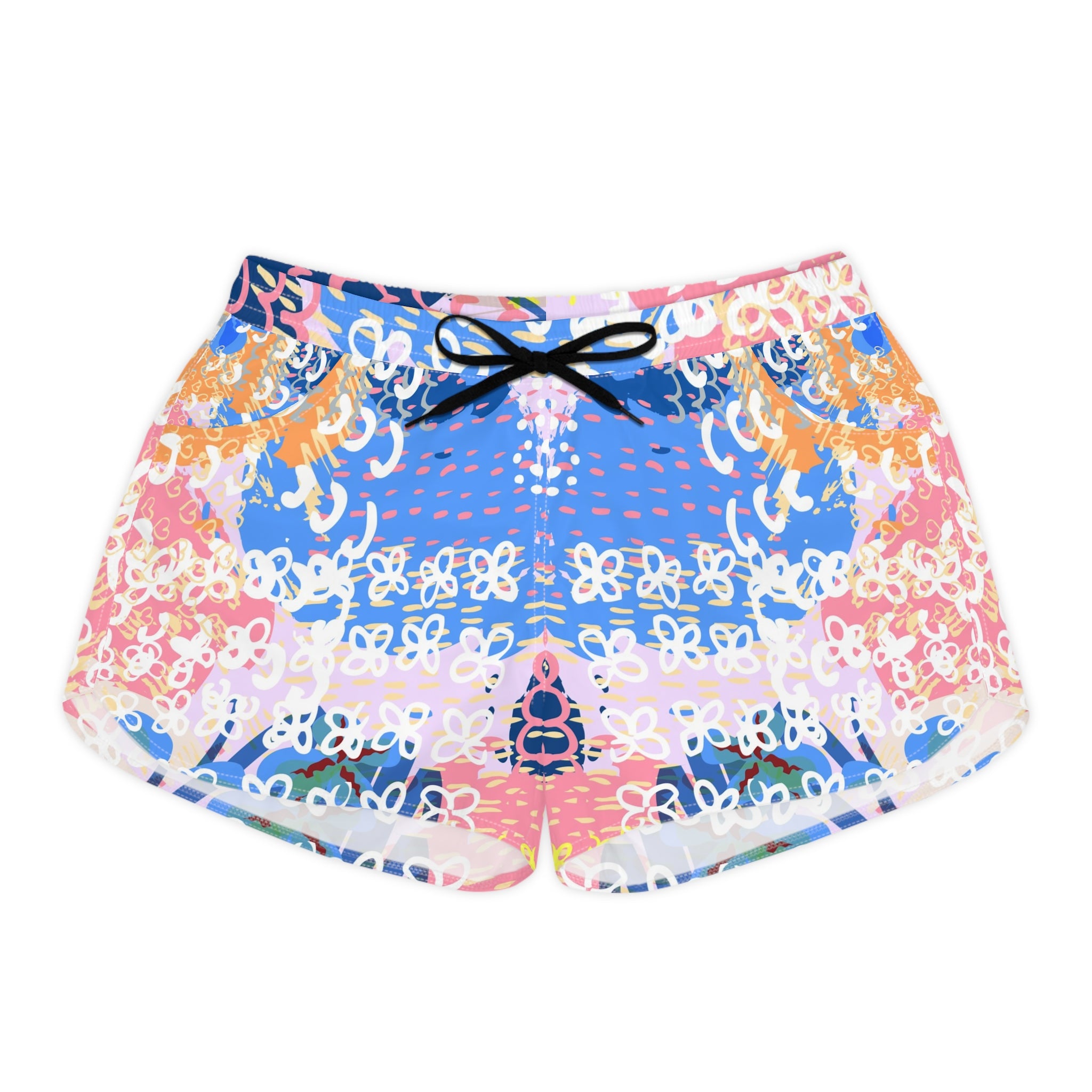 Flowers x Doodles x Hearts Multi-Color Women's Casual Shorts (AOP), Artsulli - Art is Long, Life is Short, All Over Prints, Size, S, Color, Black drawstring, , , 32255674903138982706