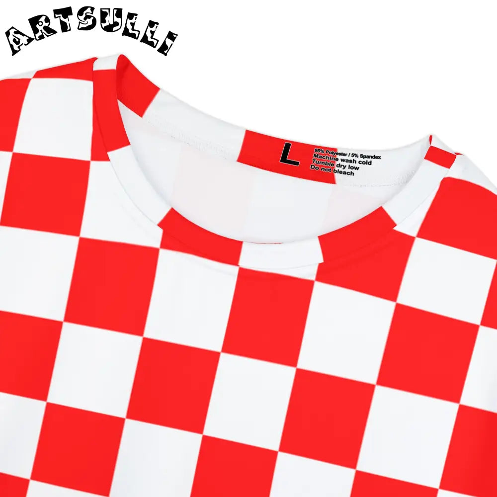 JAKKOUTTHEBXX Checkerboard Red and White Women’s Short Sleeve Shirt