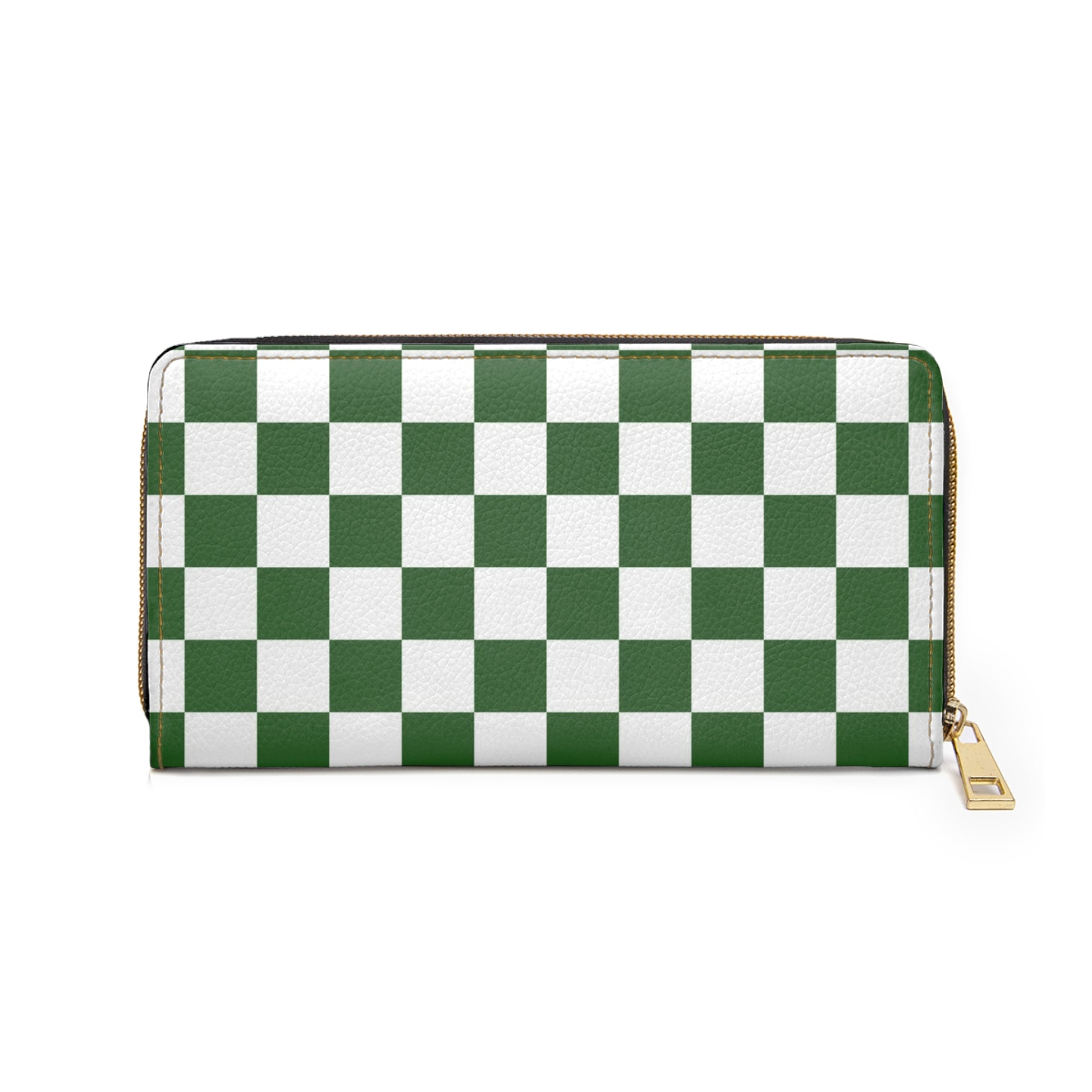 Checkerboard White and Dark Green Zipper Wallet, Artsulli - Art is Long, Life is Short, Accessories, , , , , , , 