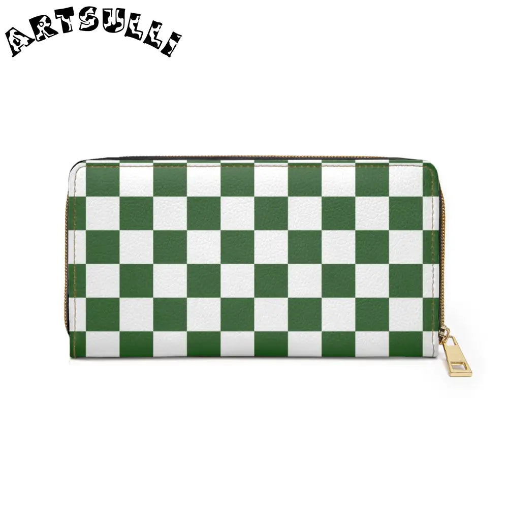 JAKKOUTTHEBXX Checkerboard White and Dark Green Zipper Wallet