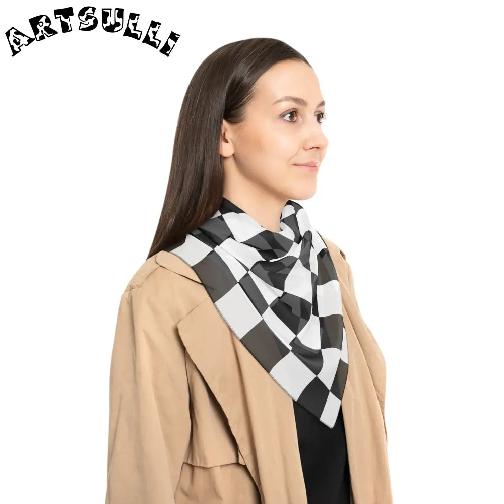 JAKKOUTTHEBXX Checkerboard Black and White Poly Scarf JAKKOUTTHEBXX