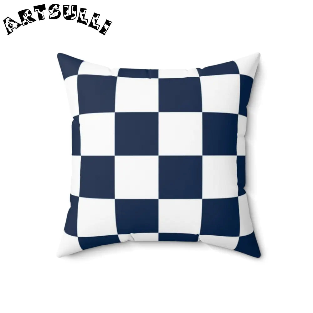 JAKKOUTTHEBXX Checkerboard White and Navy Blue Spun Polyester Square