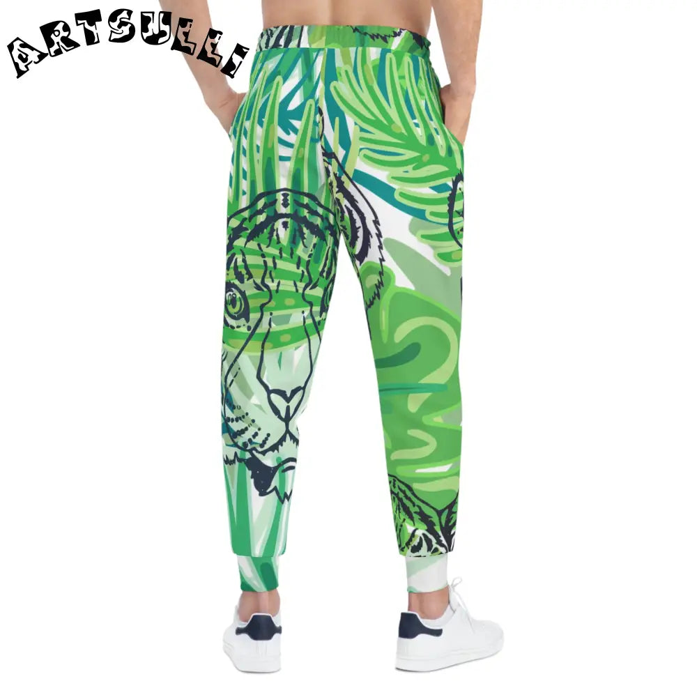JAKKOUTTHEBXX Tropical Jungle Tigers Green Athletic Joggers (AOP)