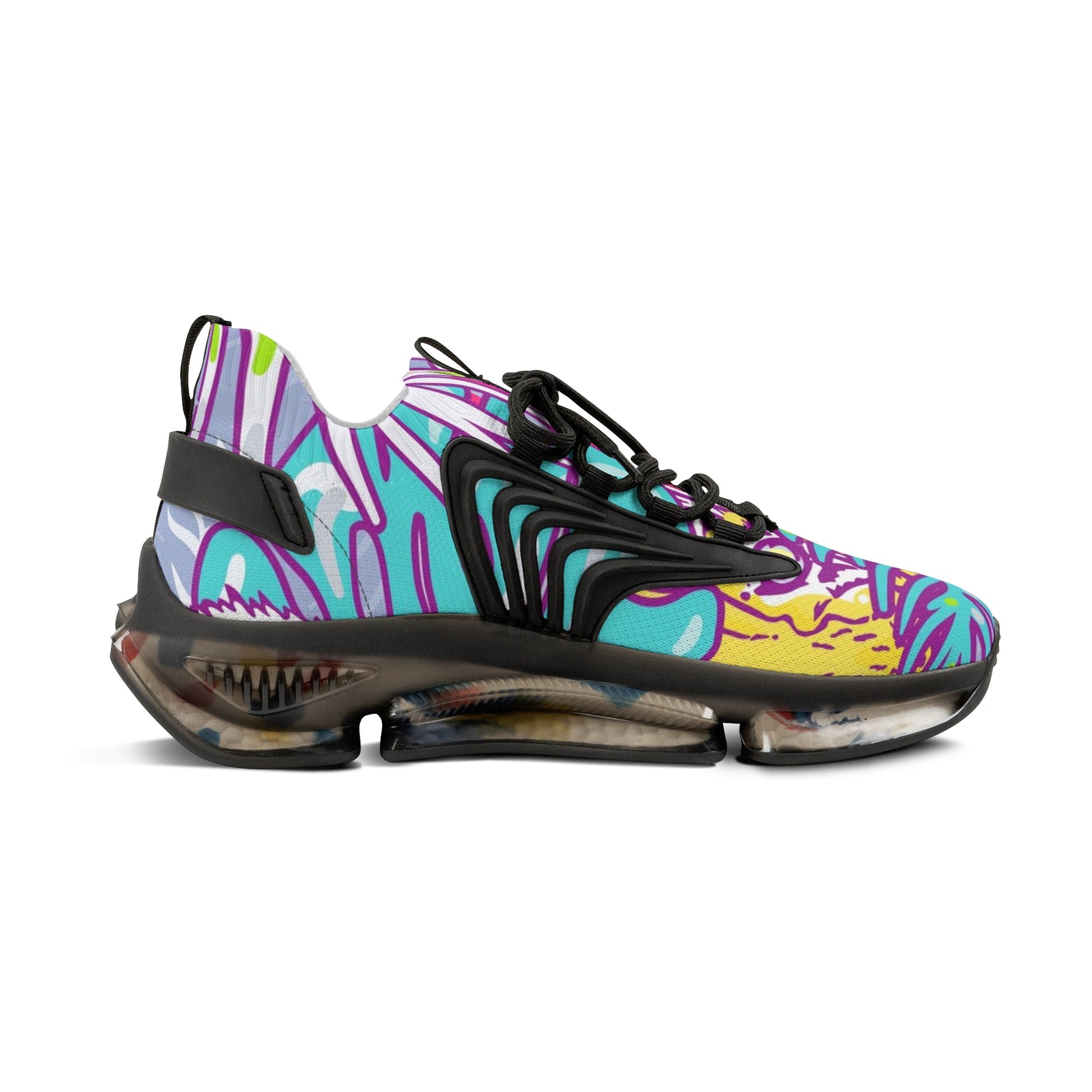 Tropical Jungle Tigers Torquise and Purple Men's Mesh Sneakers, Artsulli - Art is Long, Life is Short, Shoes, , , , , , , 