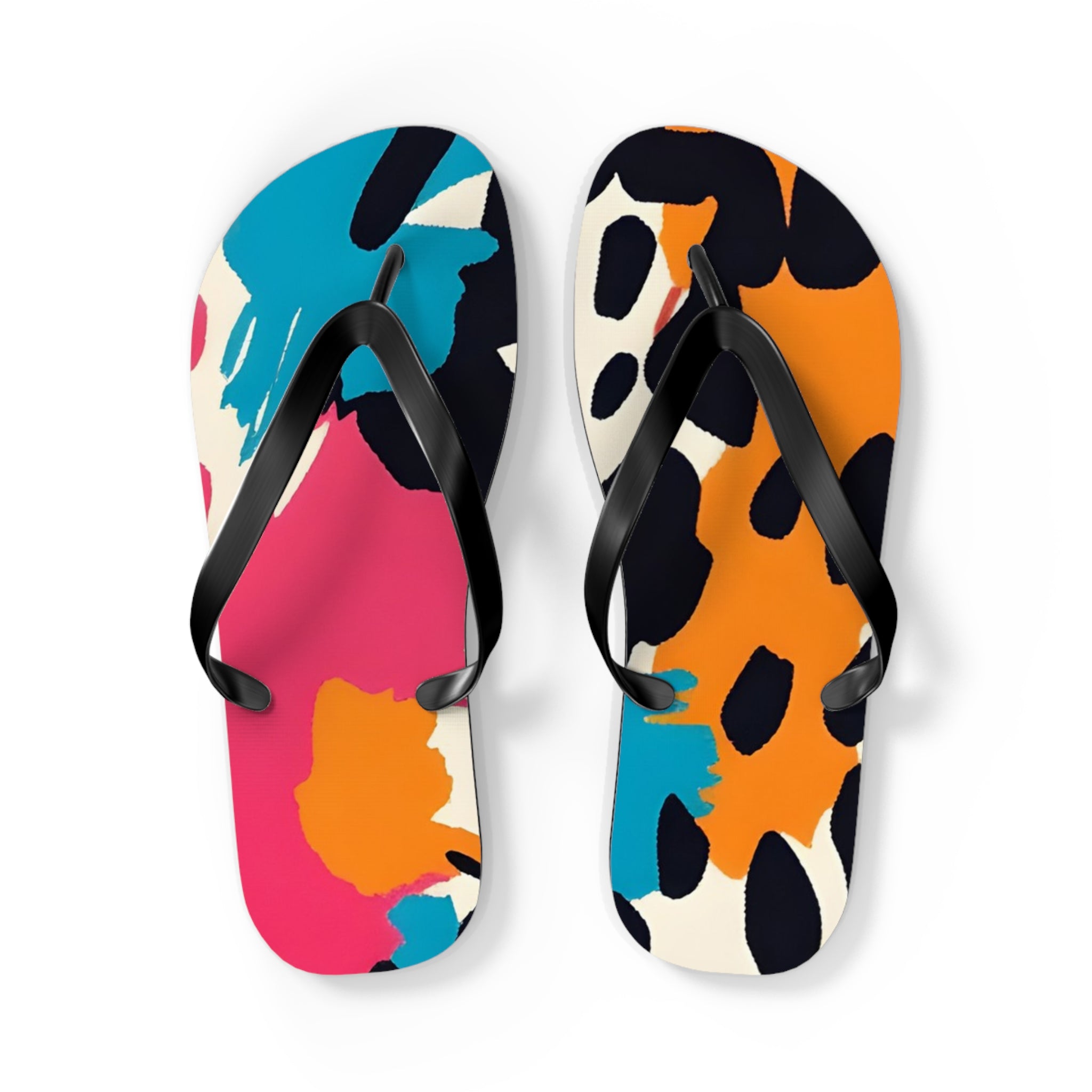 Wild Brush Strokes x Animal Print Multi-Color Flip Flops, Artsulli - Art is Long, Life is Short, Shoes, Size, L, Color, Black sole, , , 12855204954511128066