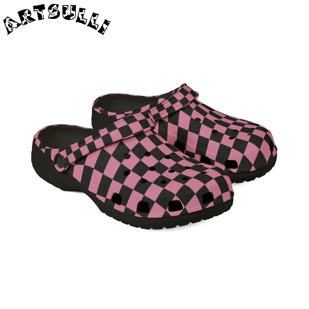 JAKKOUTTHEBXX Checkerboard Black and Pink EVA Foam Rubber Shoes