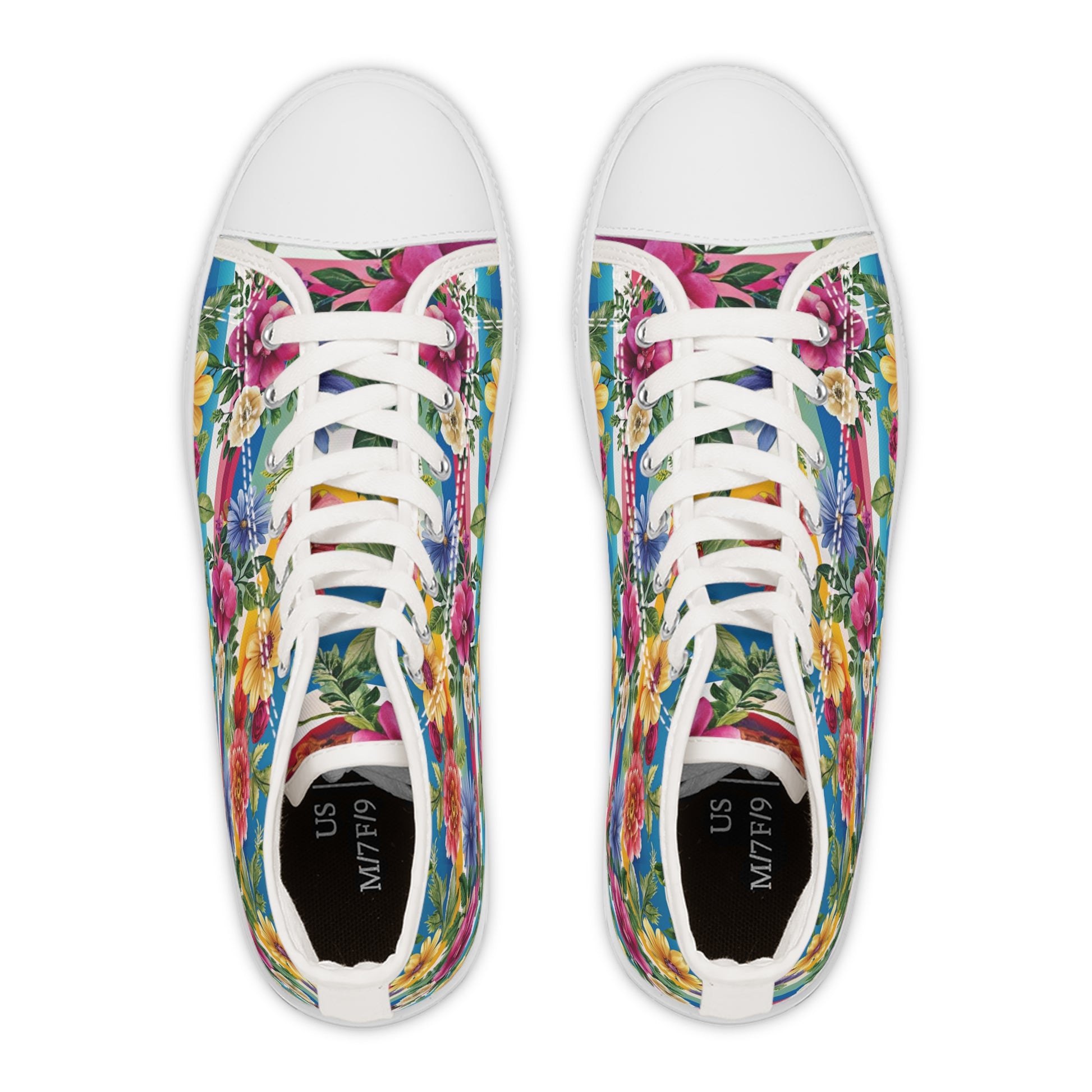 Floral Stripe 4K III Women's High Top Sneakers, Artsulli - Art is Long, Life is Short, Shoes, , , , , , , 