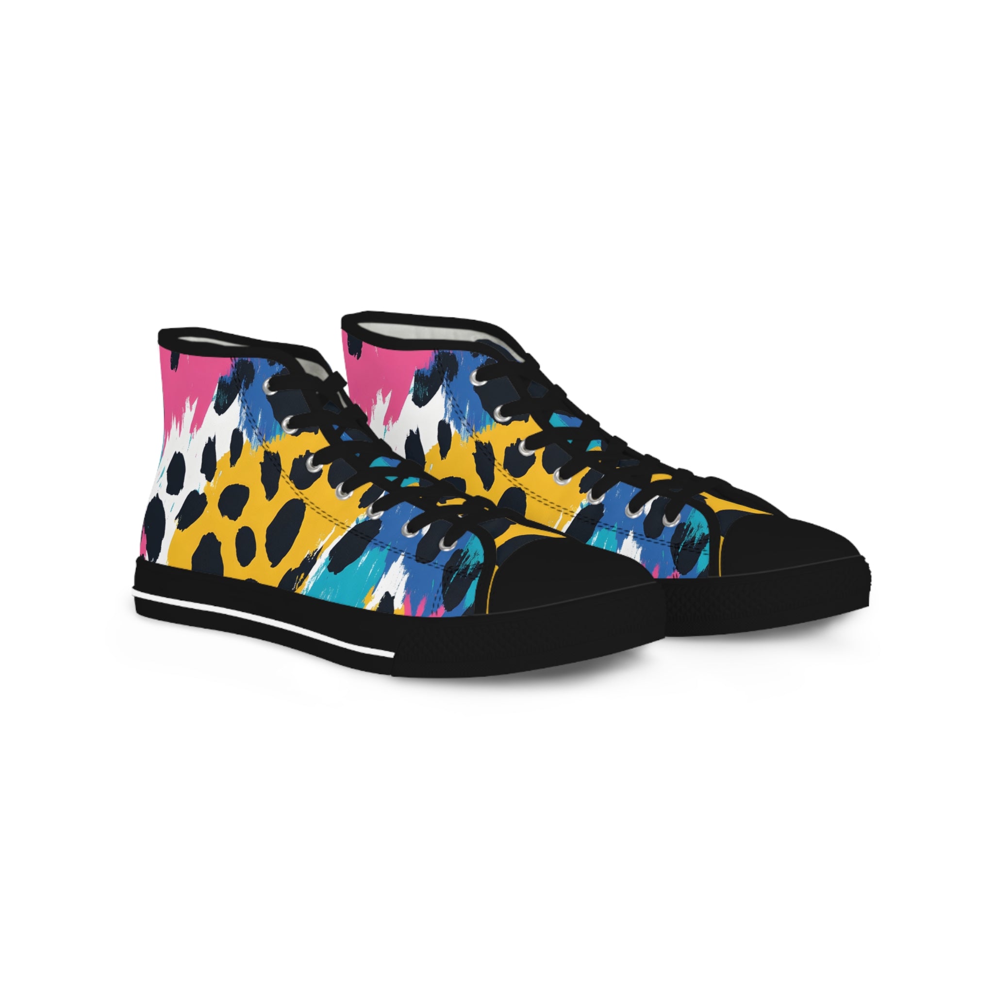Leopard Print x Paint Brush Strokes Multi-Color Men's High Top Sneakers, Artsulli - Art is Long, Life is Short, Shoes, Size, US 5, Color, Black sole, , , 20933787303538814863