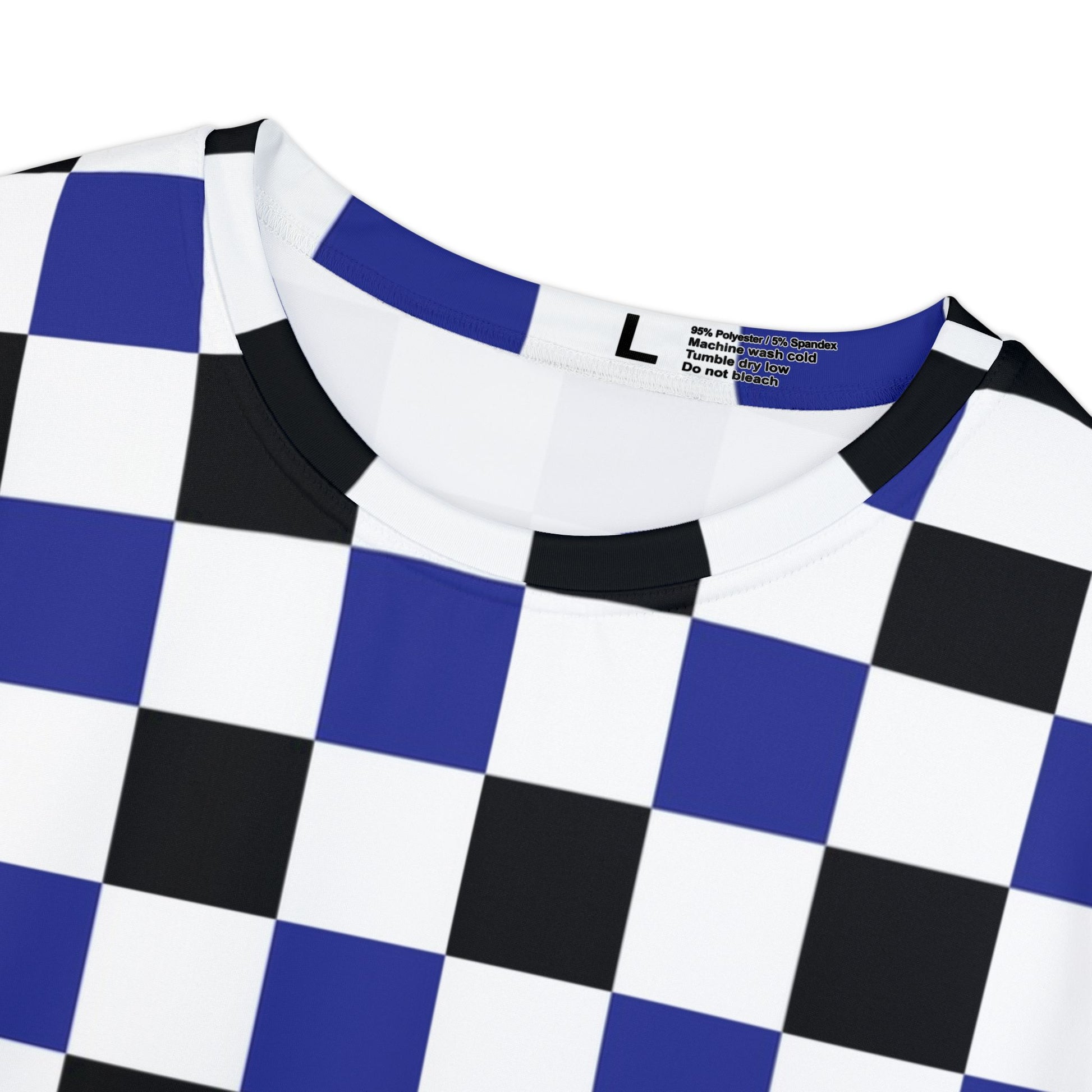 Checkerboard Blue White and Black Women's Short Sleeve Shirt (AOP), Artsulli - Art is Long, Life is Short, All Over Prints, , , , , , , 
