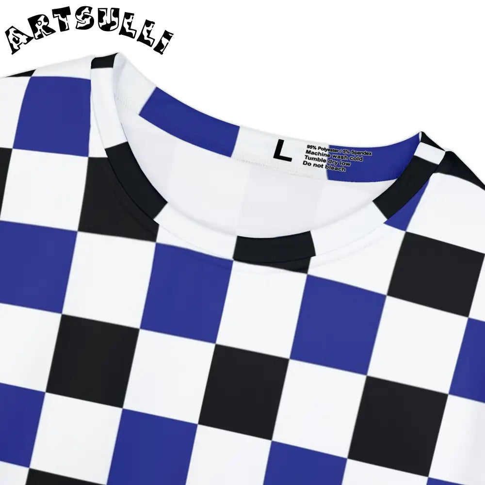 JAKKOUTTHEBXX Checkerboard Blue White and Black Women’s Short Sleeve