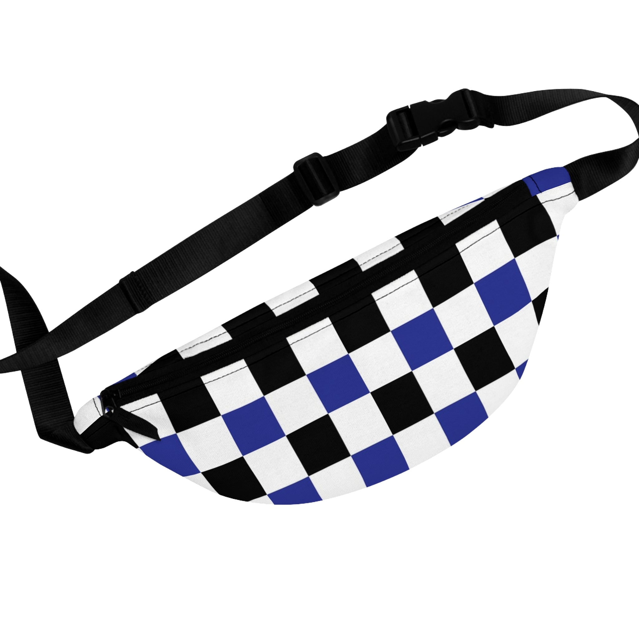 Checkerboard Blue White and Black Fanny Pack, Artsulli - Art is Long, Life is Short, Bags, Size, One size, , , , , 27752546379780476670
