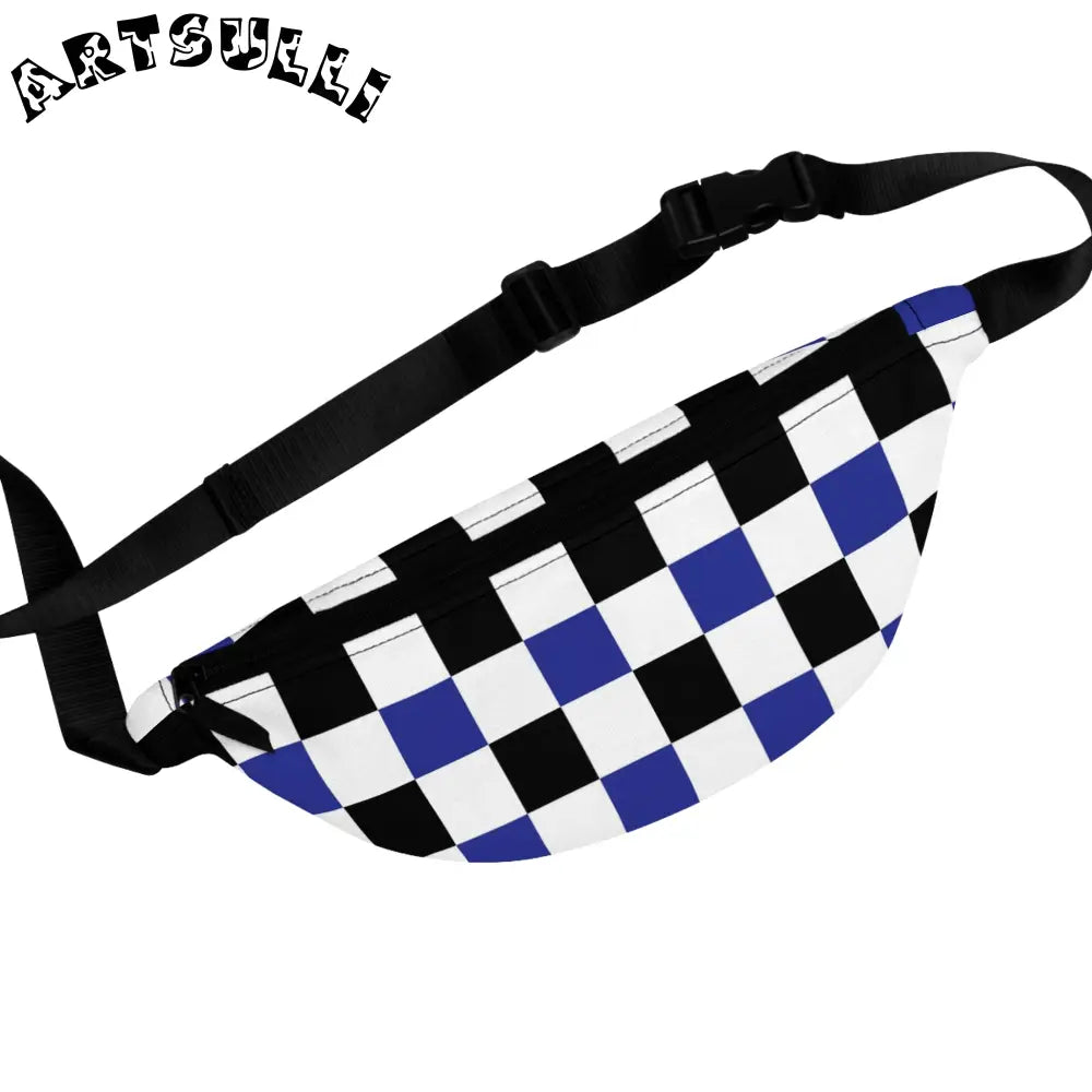 JAKKOUTTHEBXX Checkerboard Blue White and Black Fanny Pack