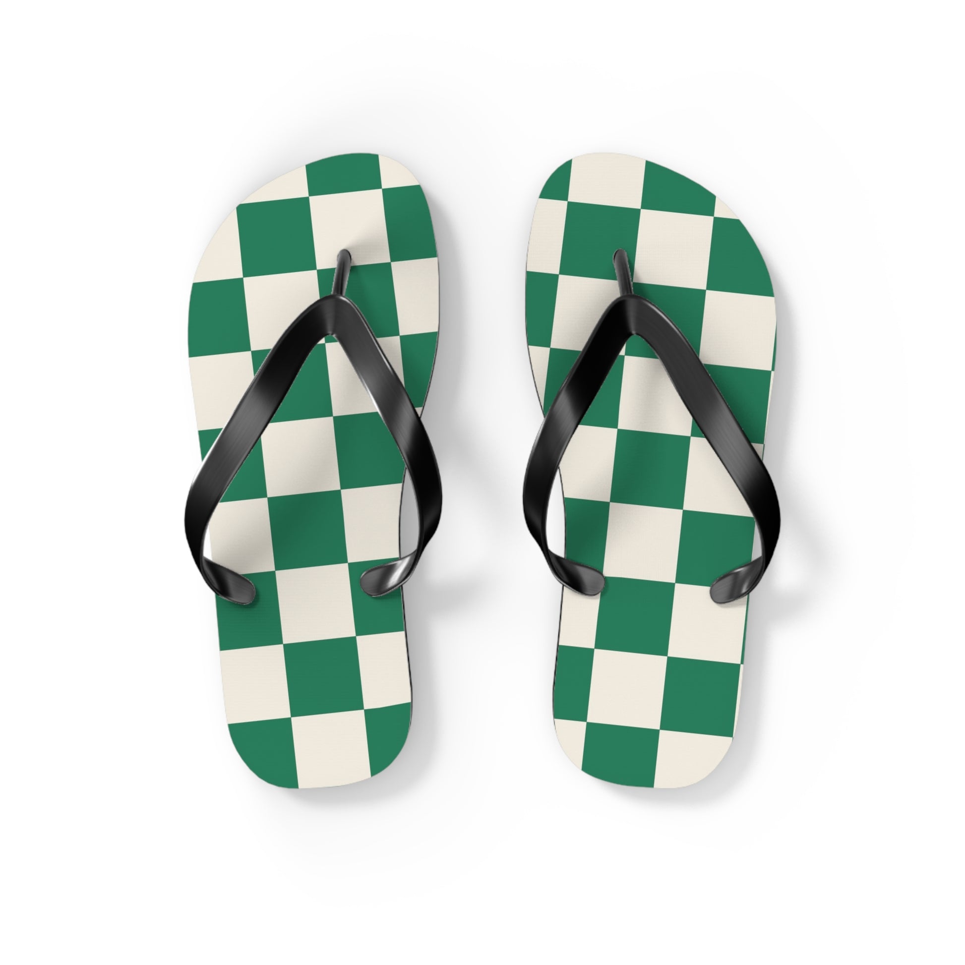Checkerboard Dark Green Flip Flops, Artsulli - Art is Long, Life is Short, Shoes, Size, S, Color, Black sole, , , 46003828775349582994
