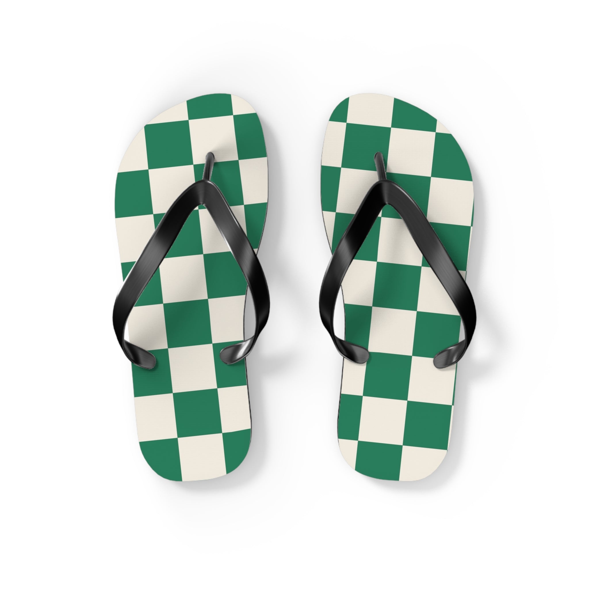 Checkerboard Dark Green Flip Flops, Artsulli - Art is Long, Life is Short, Shoes, Size, S, Color, Black sole, , , 46003828775349582994
