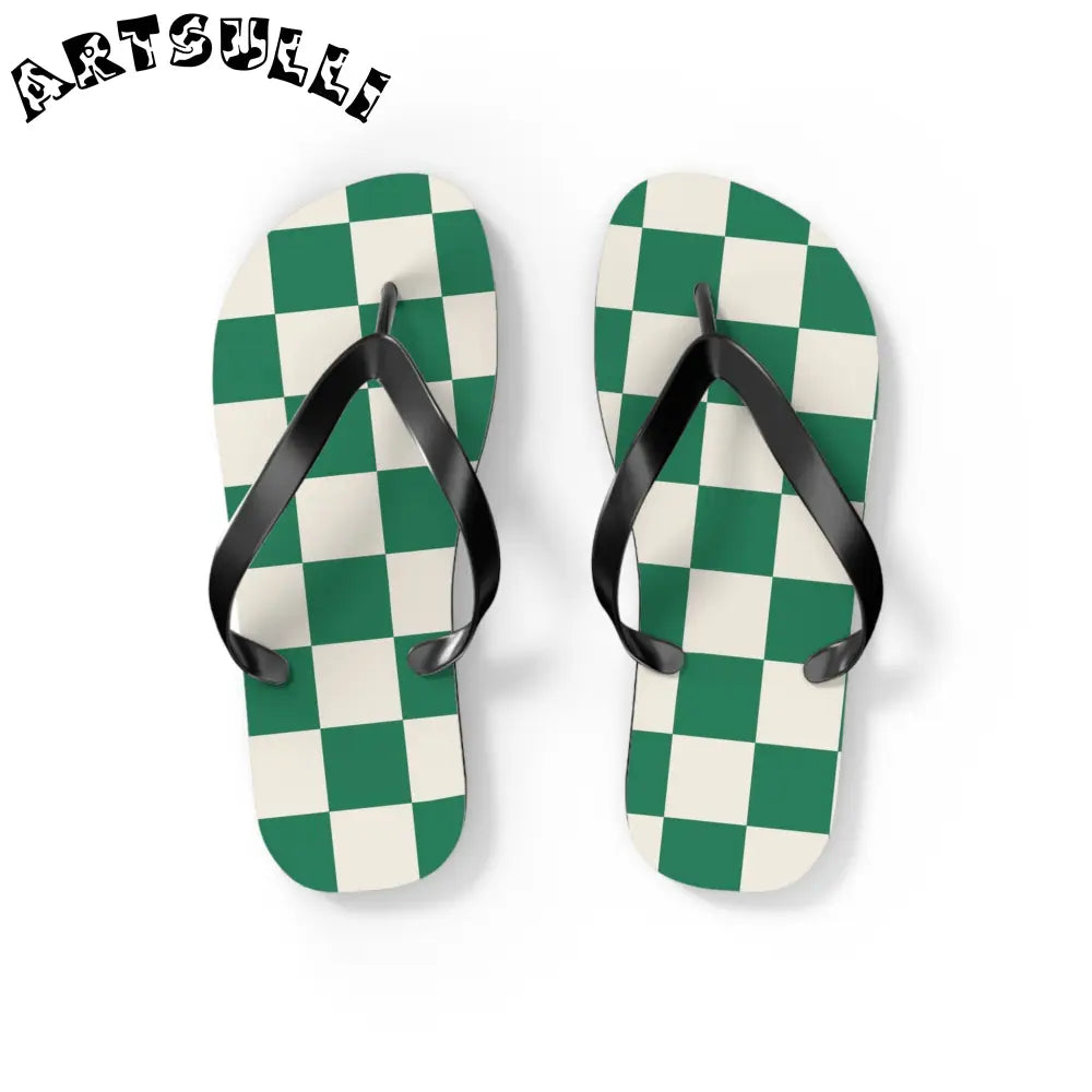 JAKKOUTTHEBXX Checkerboard Dark Green Flip Flops JAKKOUTTHEBXX