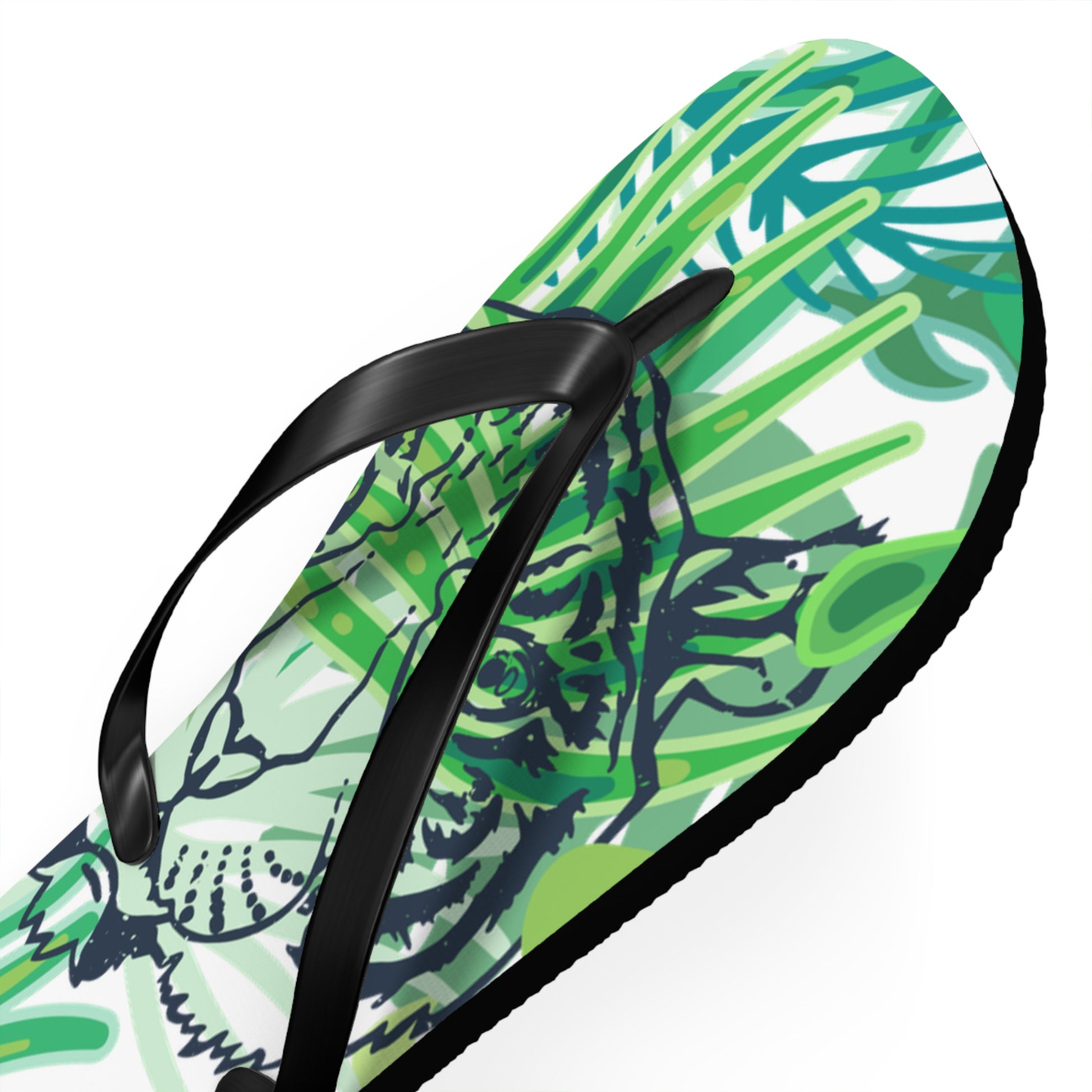 Tropical Jungle Tigers Green Flip Flops, Artsulli - Art is Long, Life is Short, Shoes, , , , , , , 