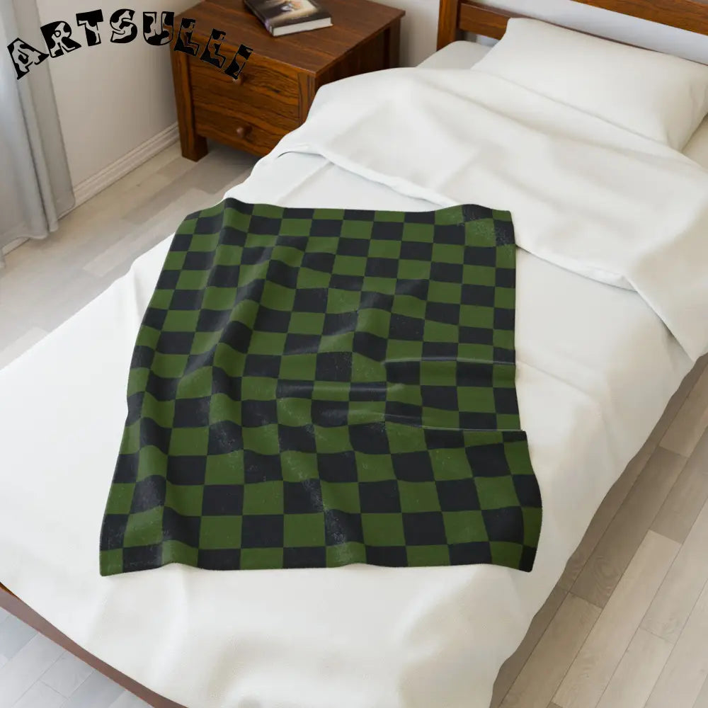JAKKOUTTHEBXX Checkerboard Olive Green and Black Velveteen Plush