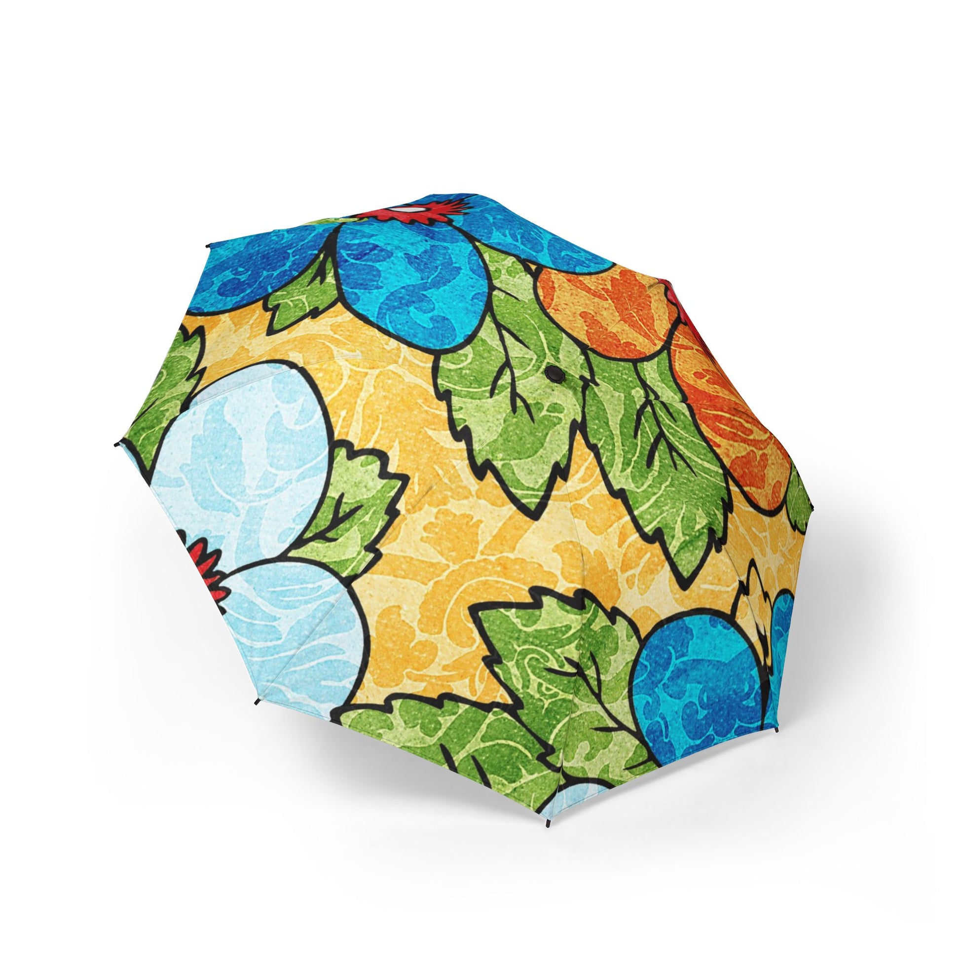 Groovy Yellow Floral Kl Semi-Automatic Foldable Umbrella, Artsulli - Art is Long, Life is Short, Accessories, Size, One size, , , , , 16299575320146055149
