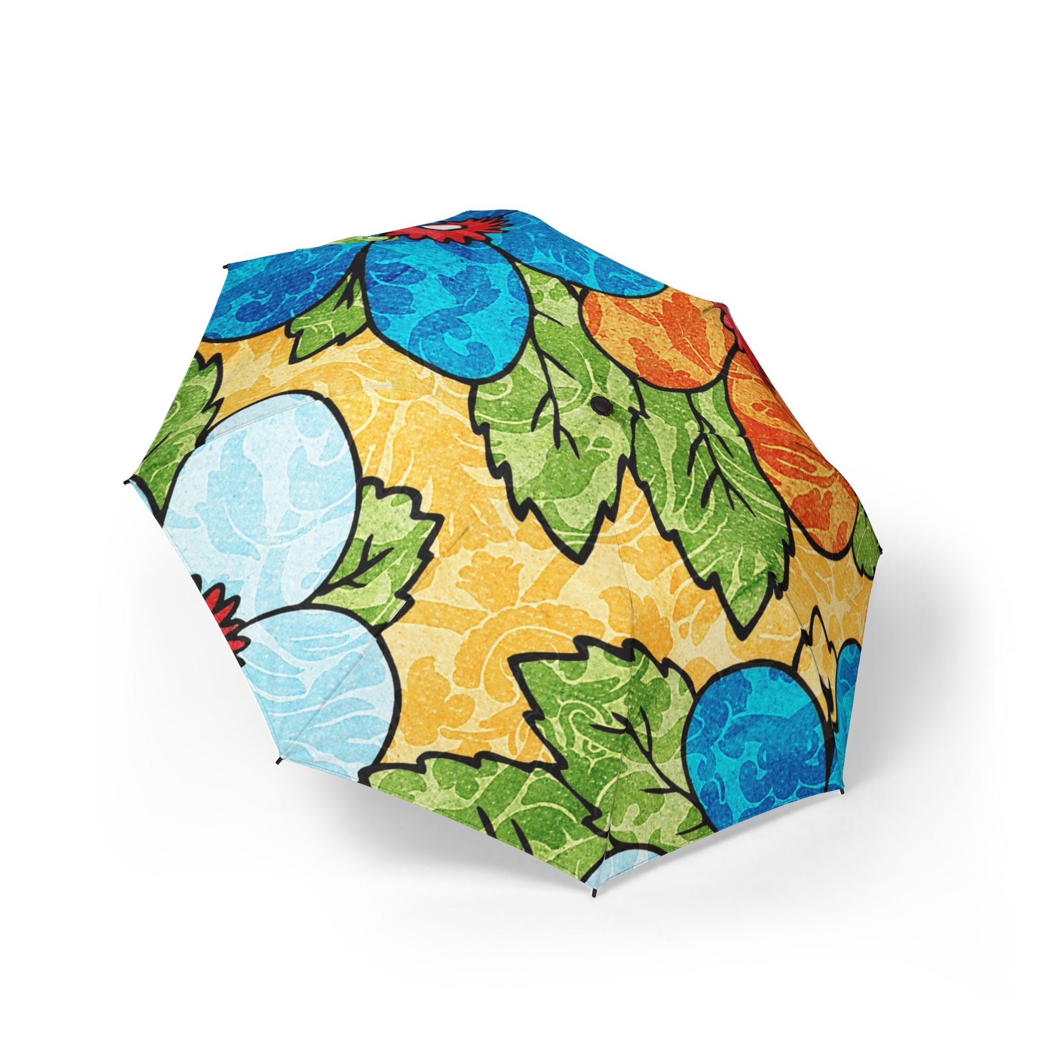 Groovy Yellow Floral Kl Semi-Automatic Foldable Umbrella, Artsulli - Art is Long, Life is Short, Accessories, Size, One size, , , , , 16299575320146055149