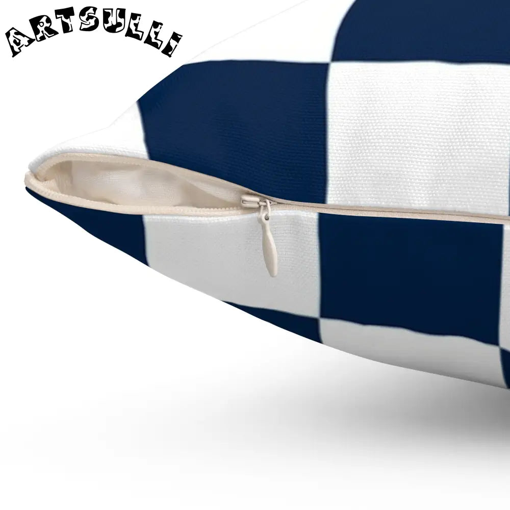JAKKOUTTHEBXX Checkerboard White and Navy Blue Spun Polyester Square